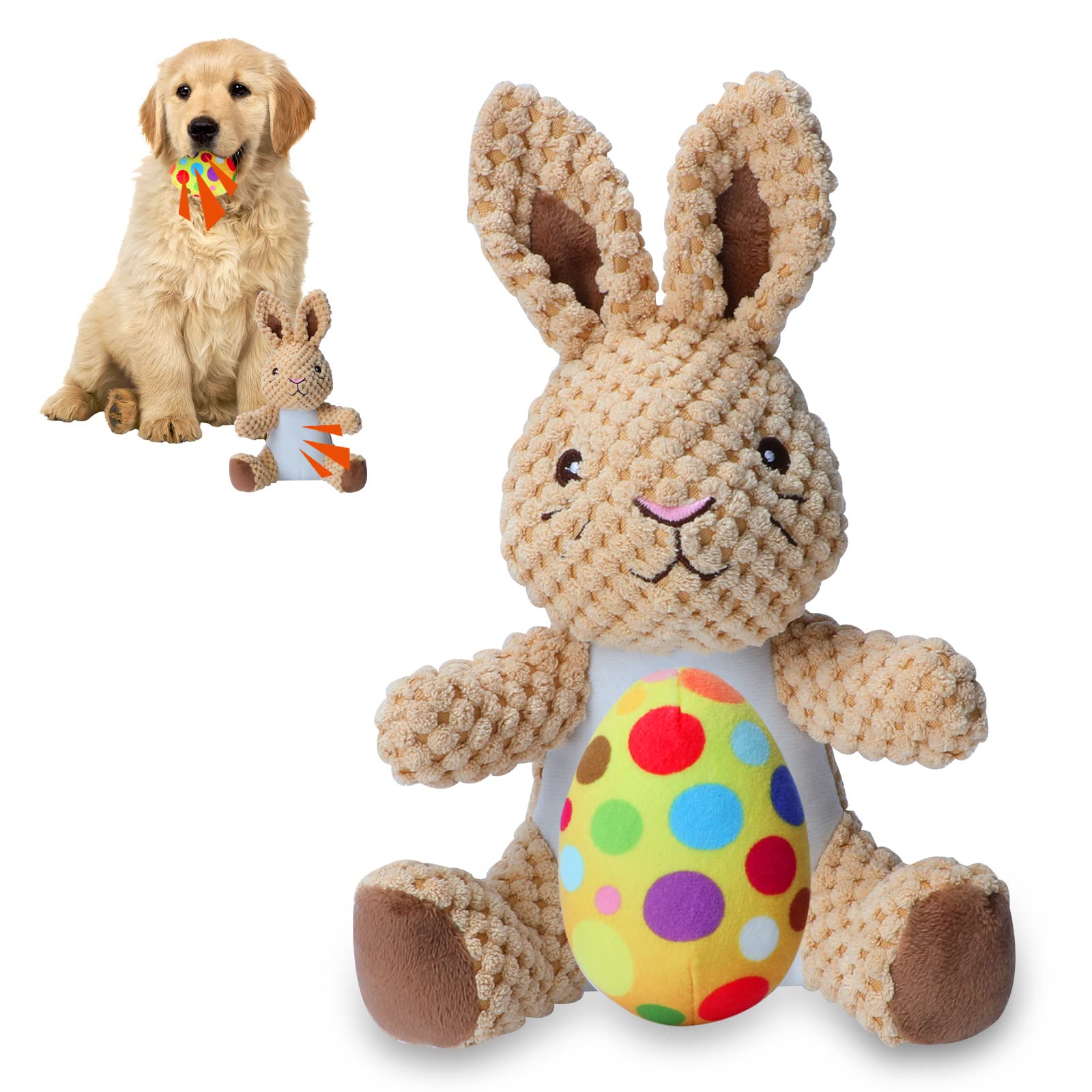 Yuepet Easter Bunny Dog Toys, Squeaky Dog Chew Toys For Cleaning Teeth, Stuffed Easter Egg Toy For Puppies Small Medium Dogs(Yel