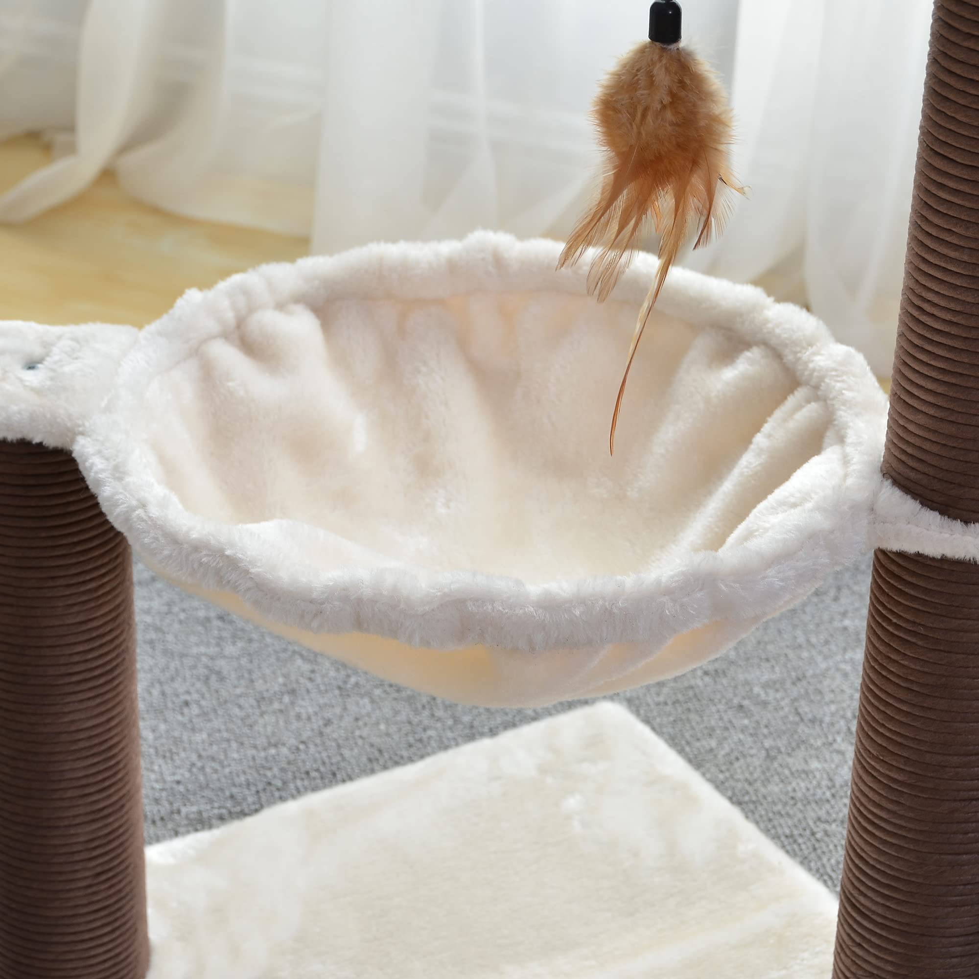 Catry Cat Tree With Feather Toy - Cozy Design Of Cat Hammock Allure Kitten To Lounge In, Cats Love To Lazily Recline While Playing With Feather Toy And Scratching Post, (Innovative Arrival)