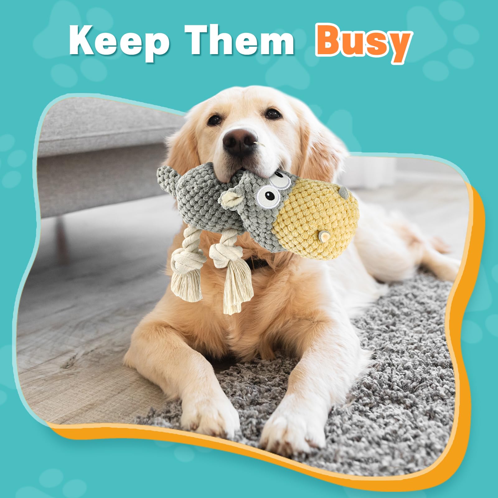 Tooptate Dog Toys For Aggressive Chewers - Squeaky Dog Toys To Keep Them Busy For Large Dogs (Gray, Medium)