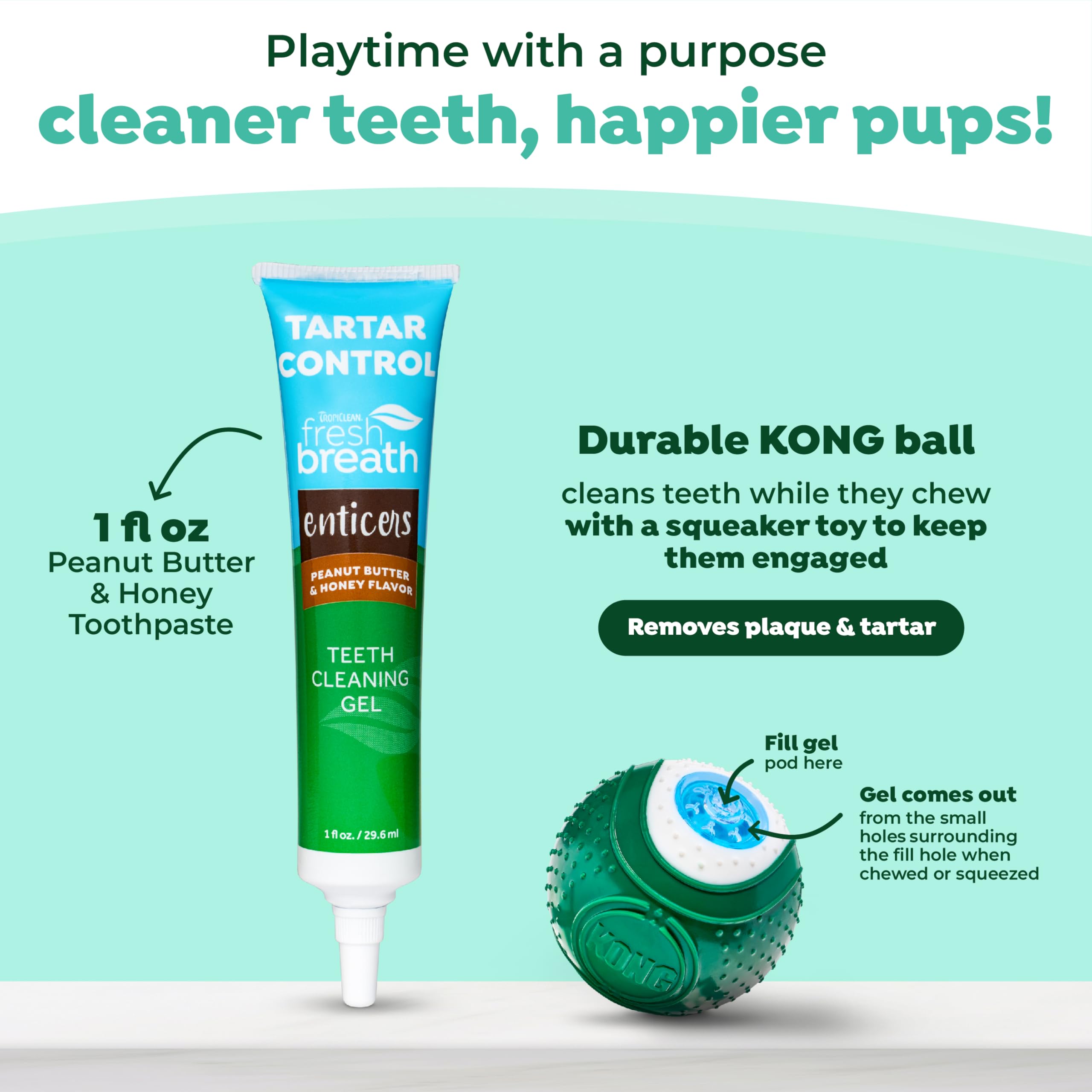 Tropiclean Fresh Breath - Kong Dental Ball For Small Dogs - Dog Teeth Cleaning Kit - Removes Plaque - Peanut Butter & Honey Dog