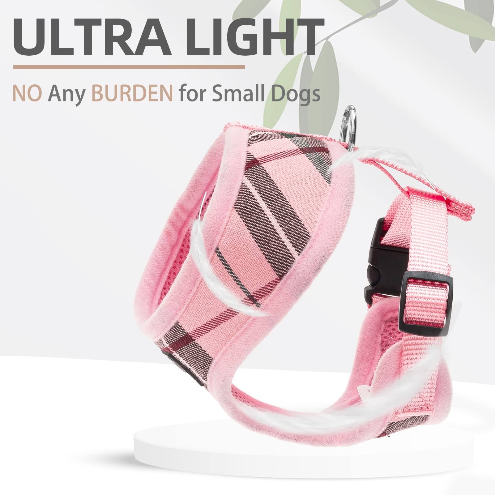 Pupteck Soft Mesh Dog Harness And Leash Set Pet Puppy Cat Comfort Padded Vest No Pull Harnesses, Light Pink, L