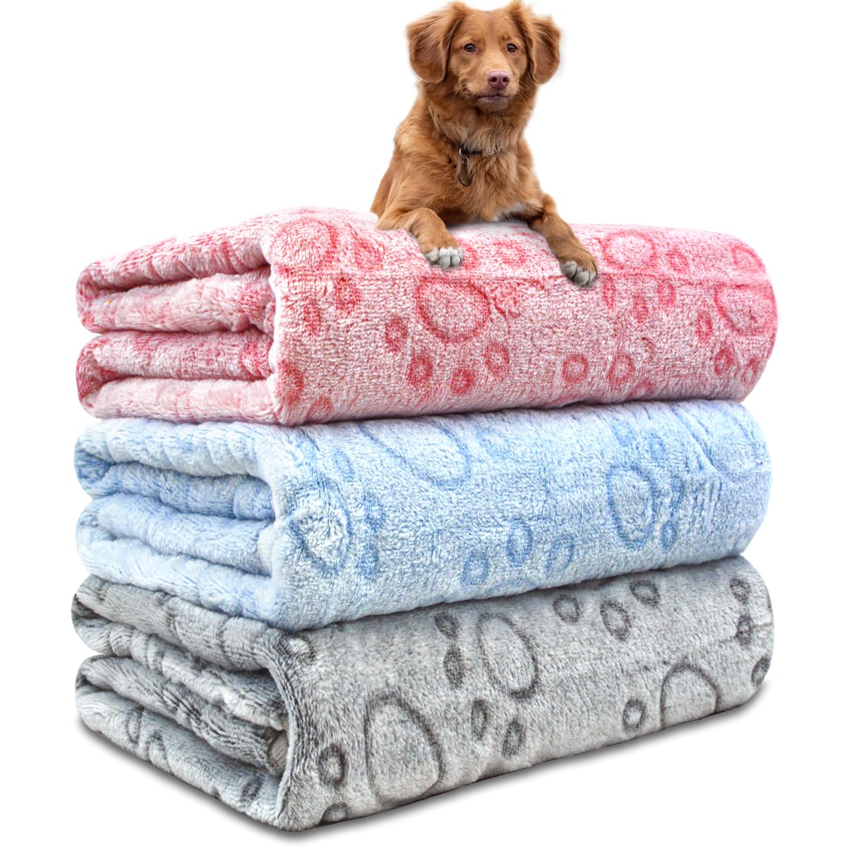 Dog Blankets For Medium Large Dogs, 3 Pack Washable 41'' X 31'', Fuzzy Soft Puppy Throw Cover For Kennel Crate Bed, Pet Blankets
