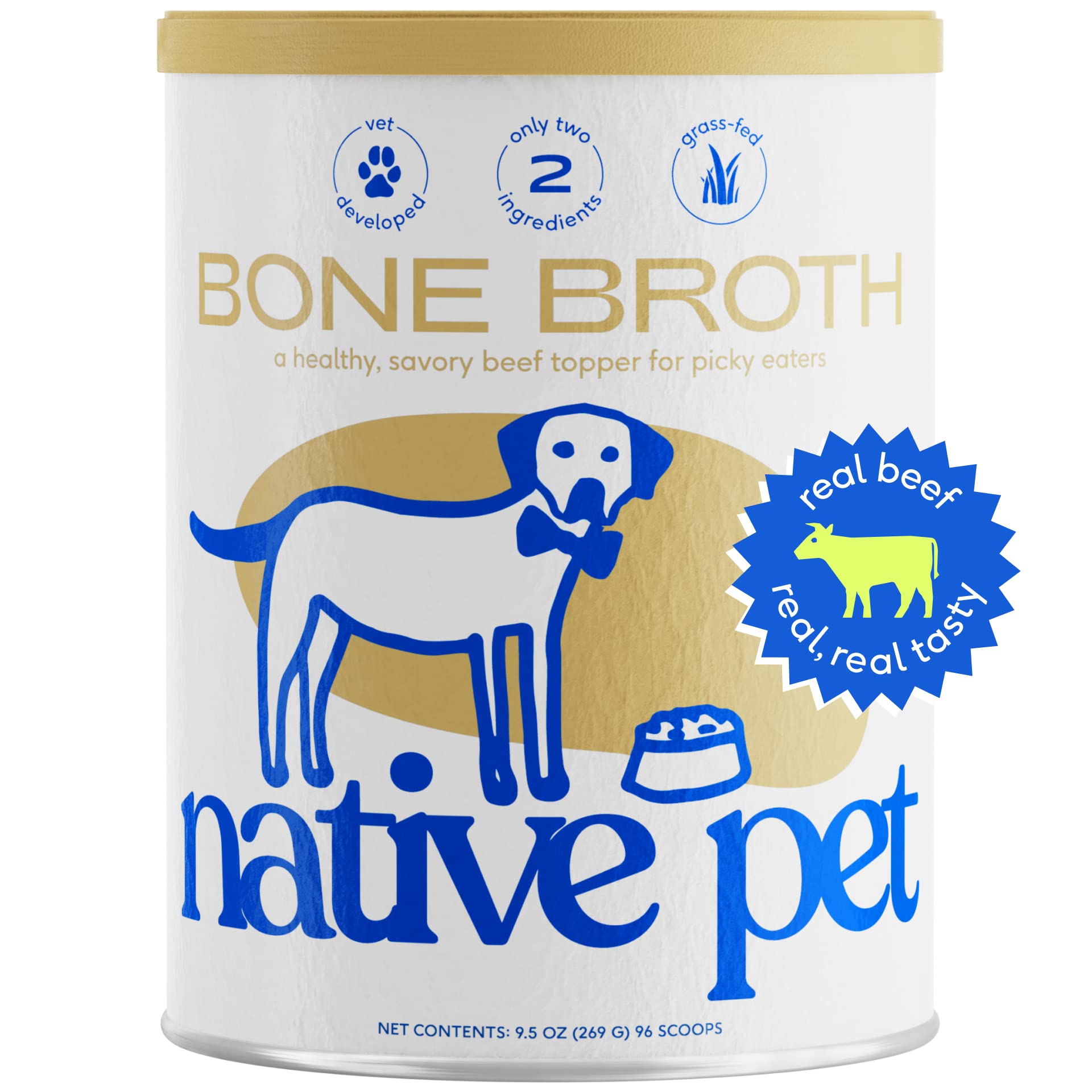 Native Pet Bone Broth for Dogs - Beef Flavor, 9.5oz Dog Food Topper for Picky Eaters, Protein Powder for Dogs and Cats