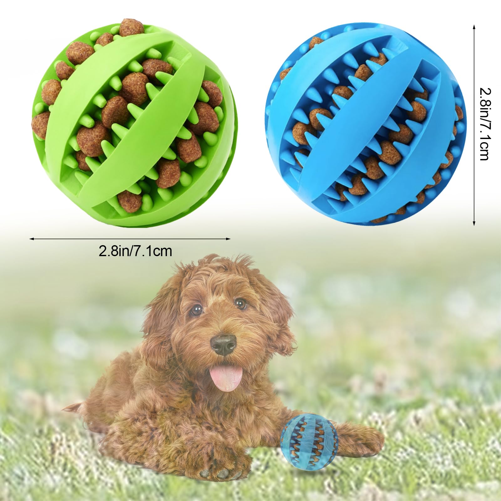 Wanheart Dog Treat Ball - Nontoxic Bite Resistant Dog Toys For Small To Large Dogs, Teeth Cleaning, Chewing & Training (Blue + G