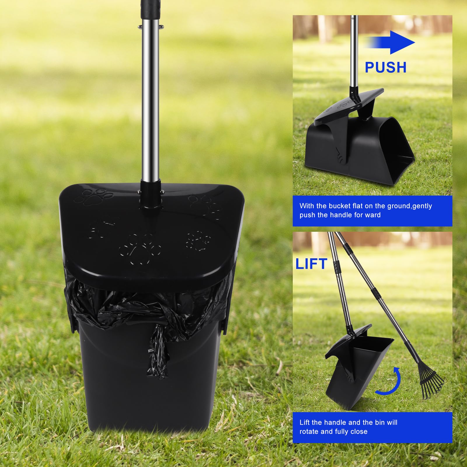 Lovinkiki Dog Pooper Scooper With 20 Bag Attachment Long Handle Swivel Bin, Rake Heavy Duty Pooper Scooper For Large Medium Smal