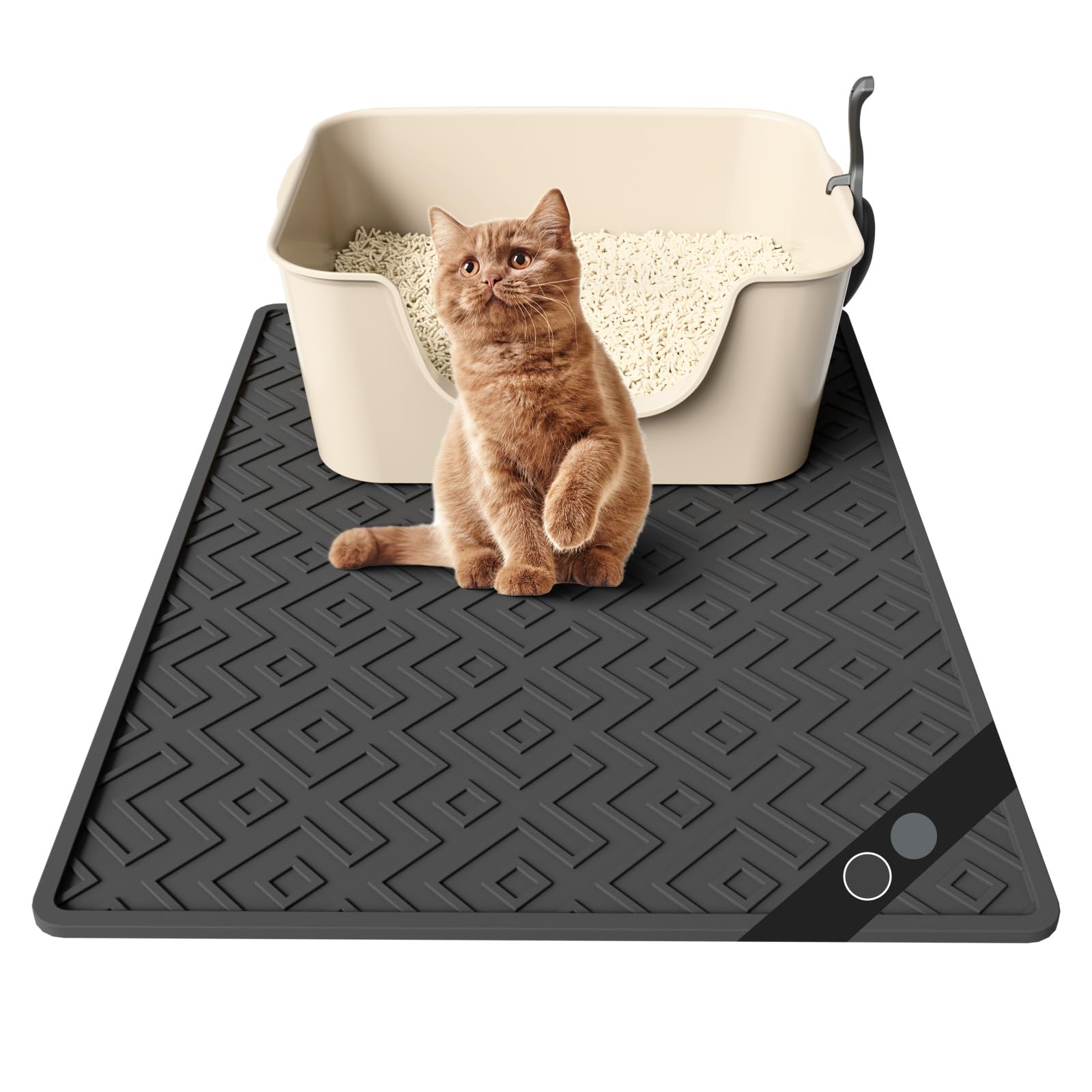 Cat Litter Mat 28''X20'' - Large Silicone Litter Trapping Mat, Waterproof, Non-Slip, Easy To Clean, Soft & Durable Floor Mat For