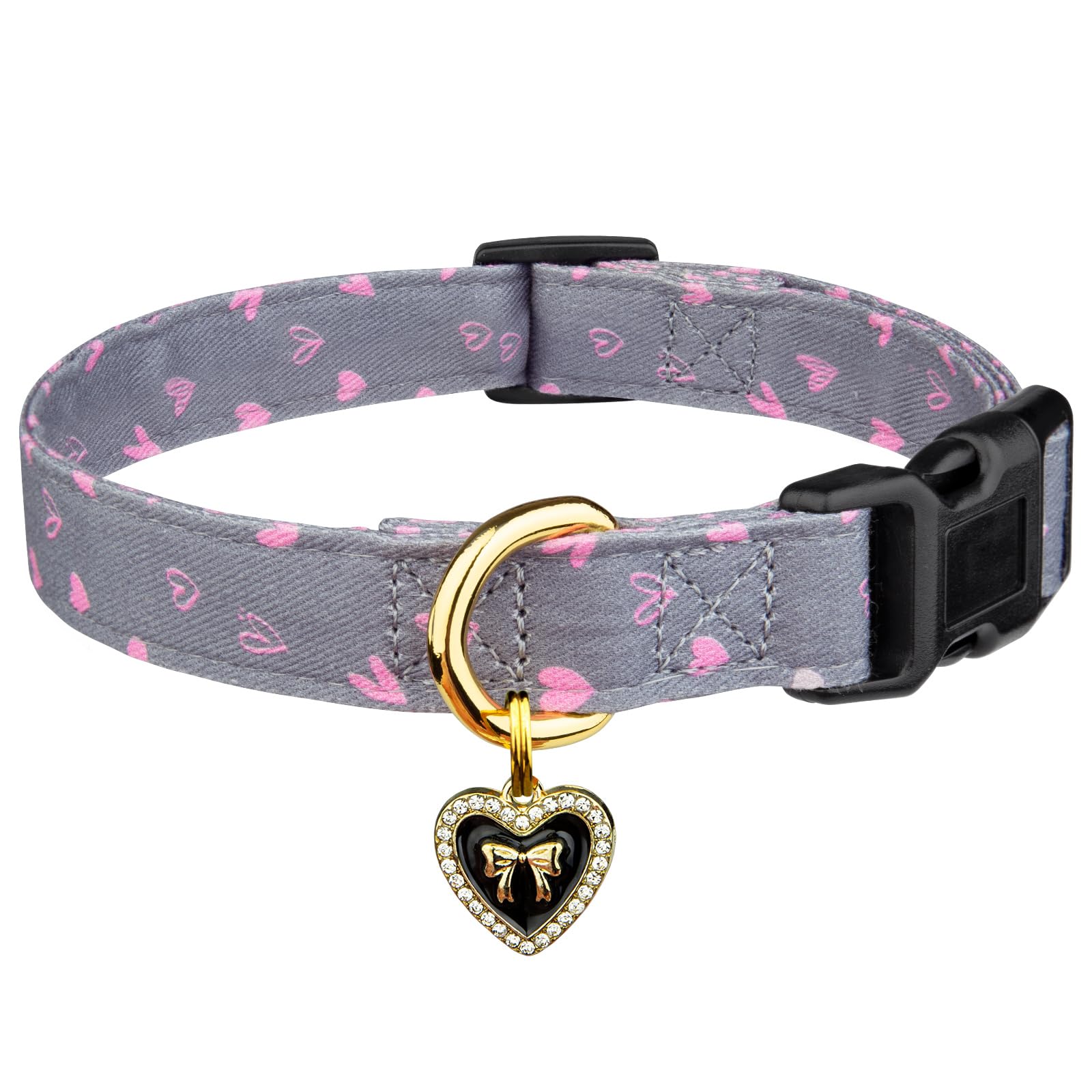 Cotton Handmade Dog Collar Cute And Distinctive Patterns Grey Heart With Pendant For Girl Boy Dogs Collars L