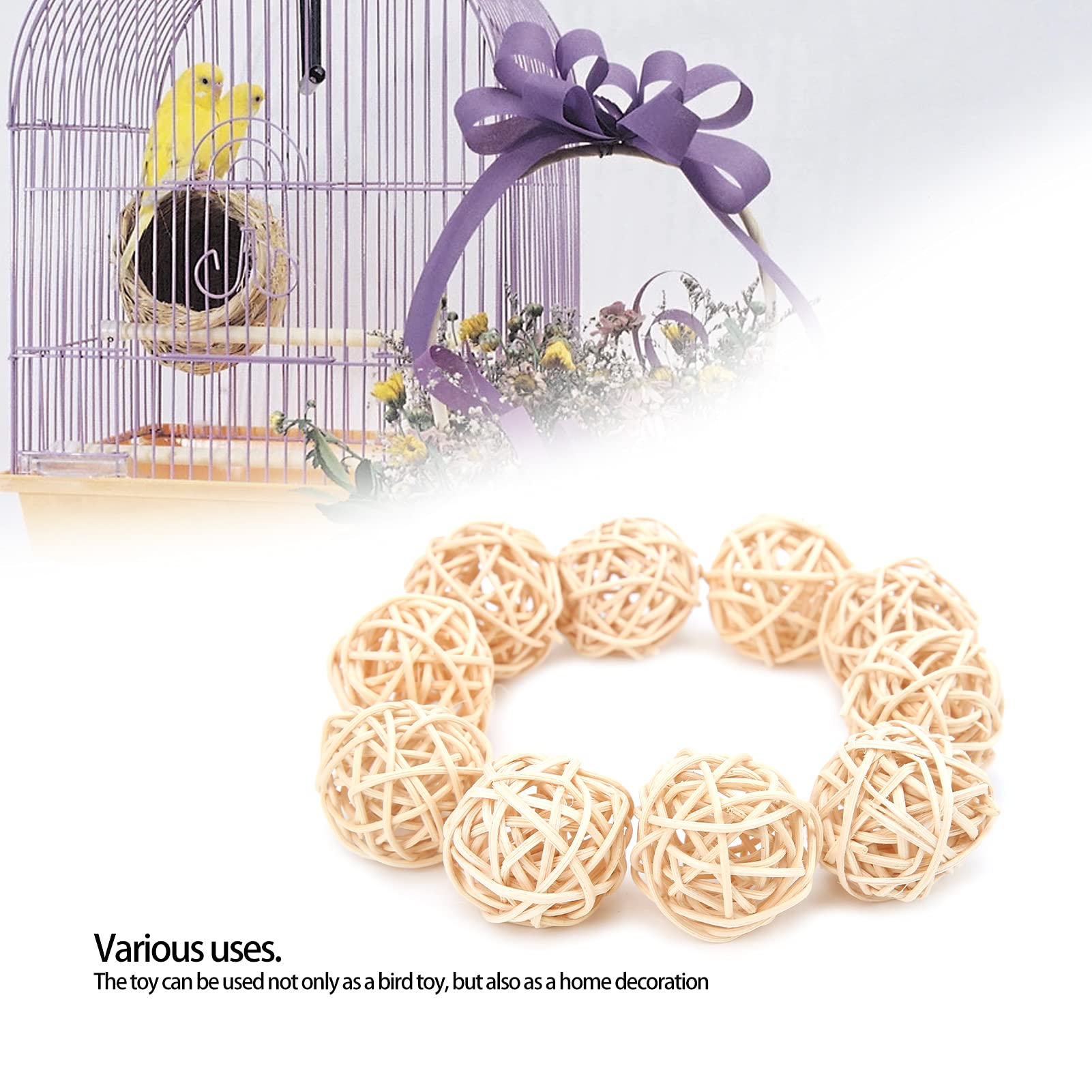 Heepdd 10Pcs Parrot Rattan Balls, Rattan Wicker Balls Parakeet Chewing Toys For Budgies Conures Hamsters Bunny Toy (3Cm Primary