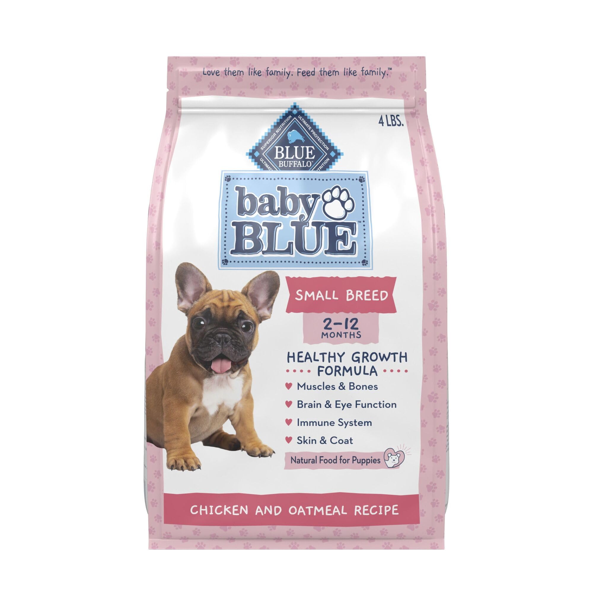 Blue Buffalo Baby BLUE Natural Small Breed Puppy Dry Dog Food, Healthy Growth Formula with DHA, Chicken and Oatmeal Recipe, 4-lb