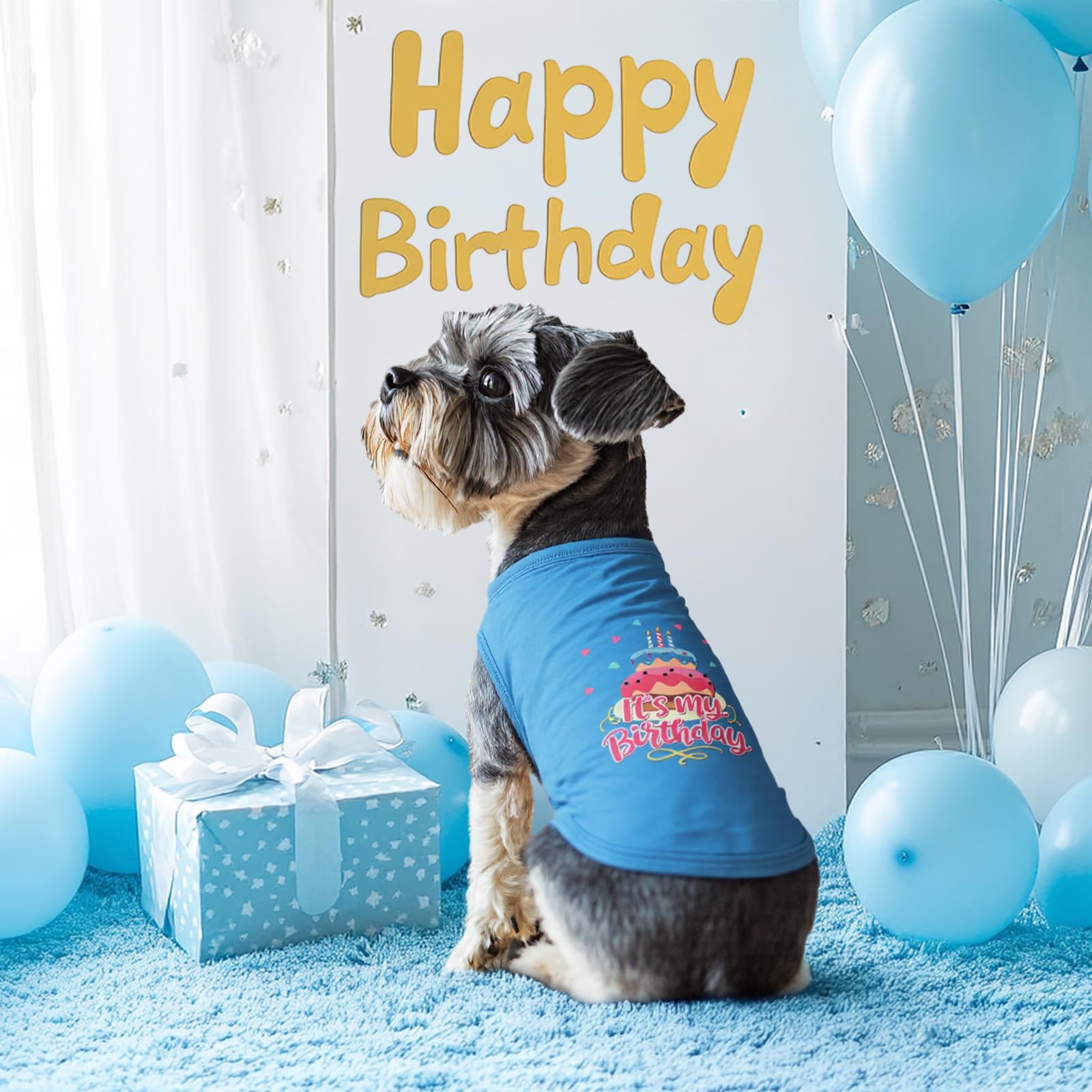 Cutebone Soft Birthday Dog Shirt Lightweight Small Puppy T-Shirts Pet Clothes Breathable Tee Vest Stretchy Outfit Cat Apparel Bx