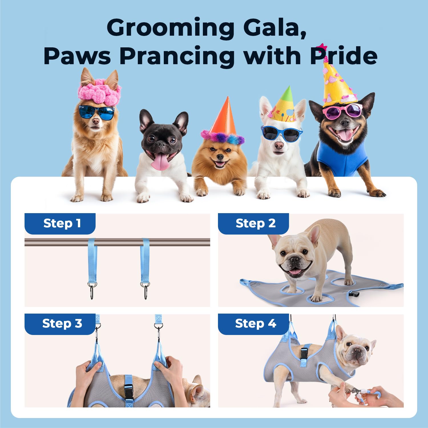 Dog Grooming Hammock, Pawlify Comfy Cat Dog Hammock For Nail Trim, Cute Dogs Grooming Harness With Pet Nail Clipper Trimmer (Lig