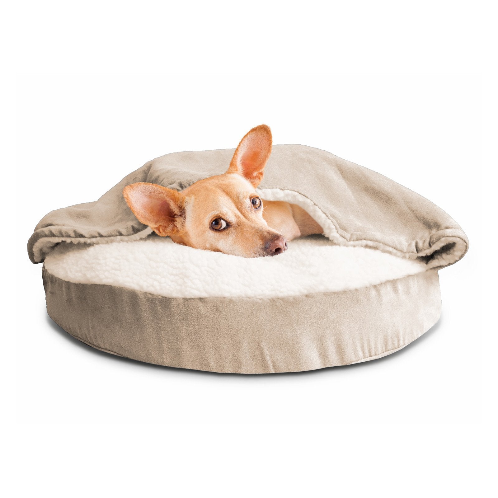 Furhaven 26 Round Orthopedic Dog Bed for Medium/Small Dogs w/ Removable Washable Cover, For Dogs Up to 30 lbs - Sherpa & Suede S