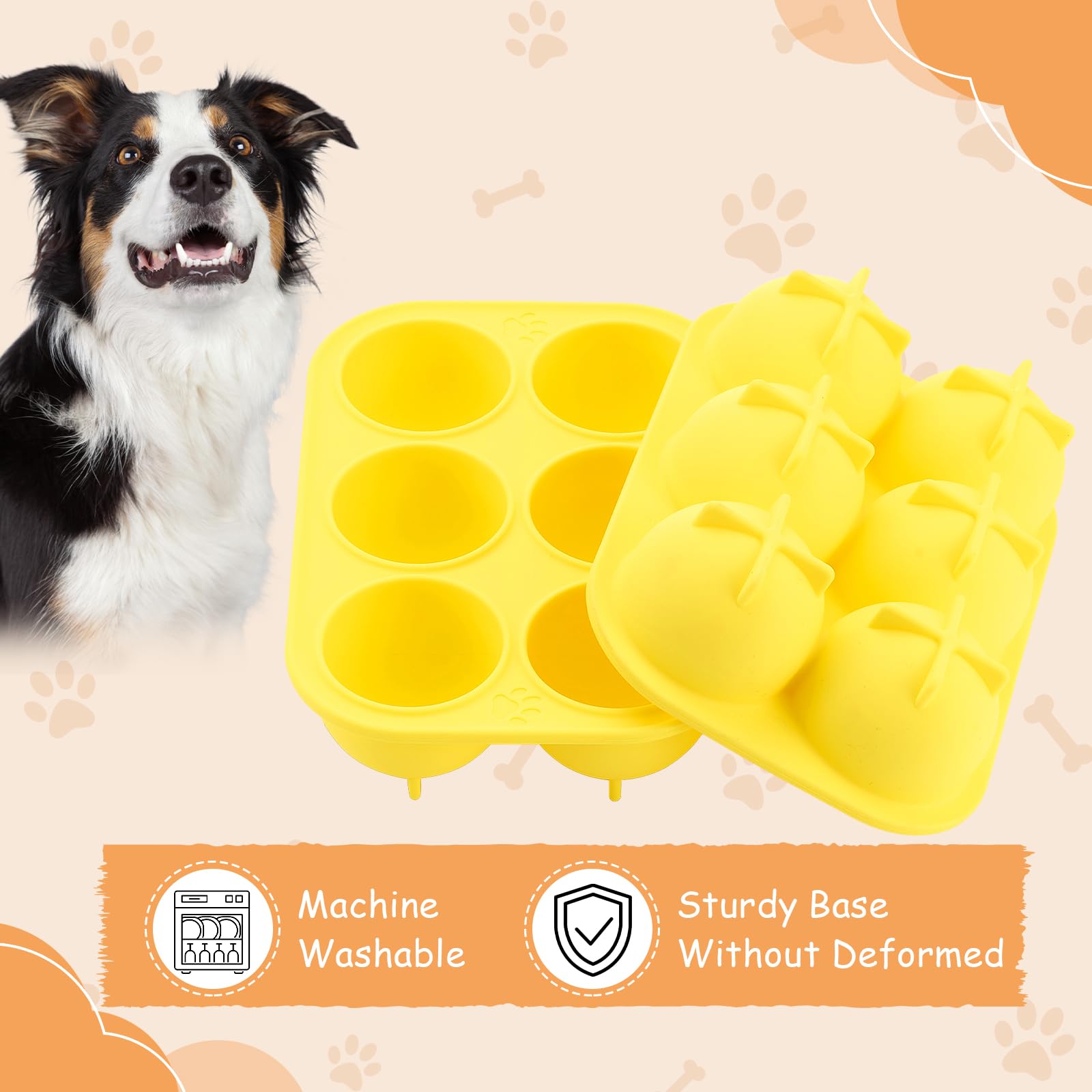 Honeydak 2 Pcs 6 Cavities Silicone Dog Treat Molds Large 25-75lbs for Making Ice Snacks Frozen Dog Treat Molds Cavity Reusable T
