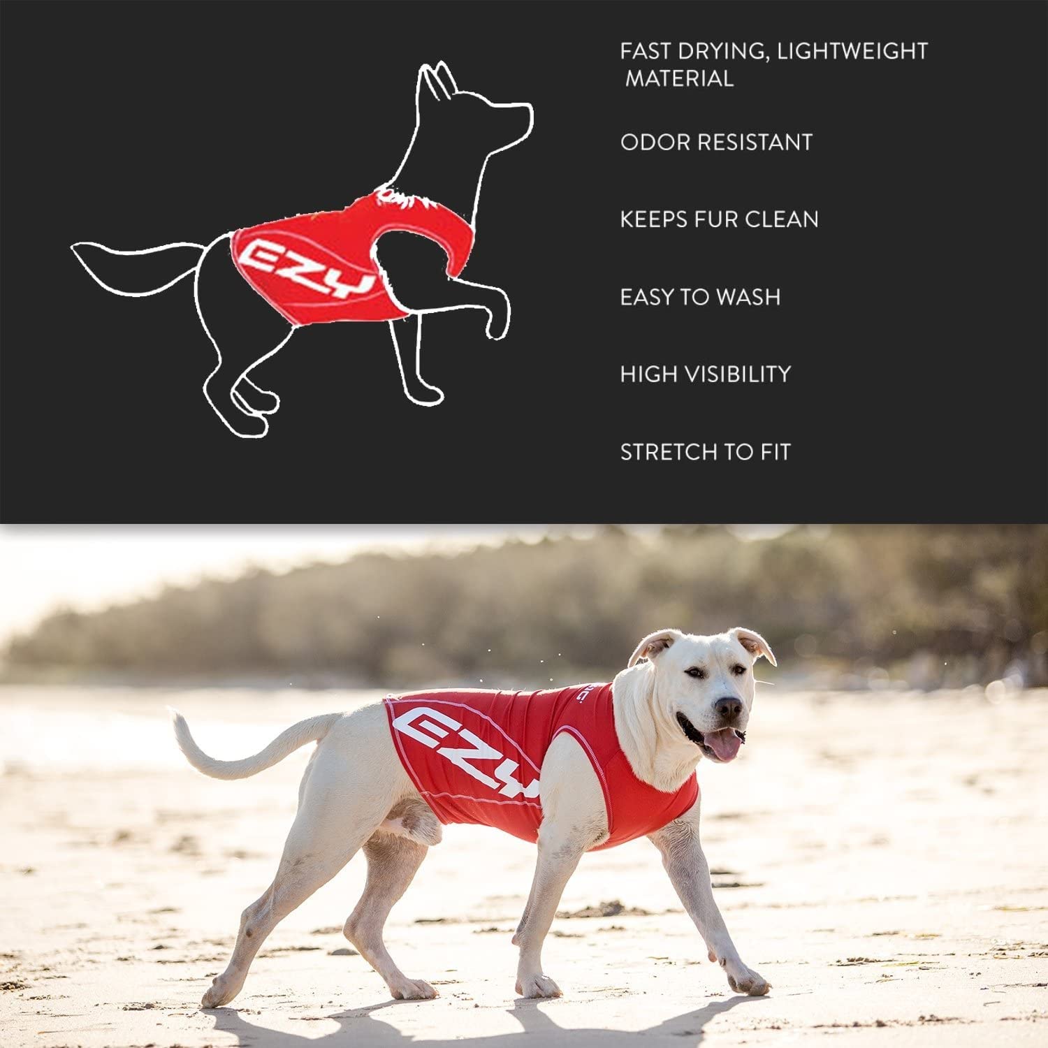 Ezydog Rashguard Vest - Premium Dog Shirt Allowing All-Day Water Use - Tested To Provide 50+ Uv Protection - Innovative Design For A Snug, Comfortable Fit (X-Large, Red)
