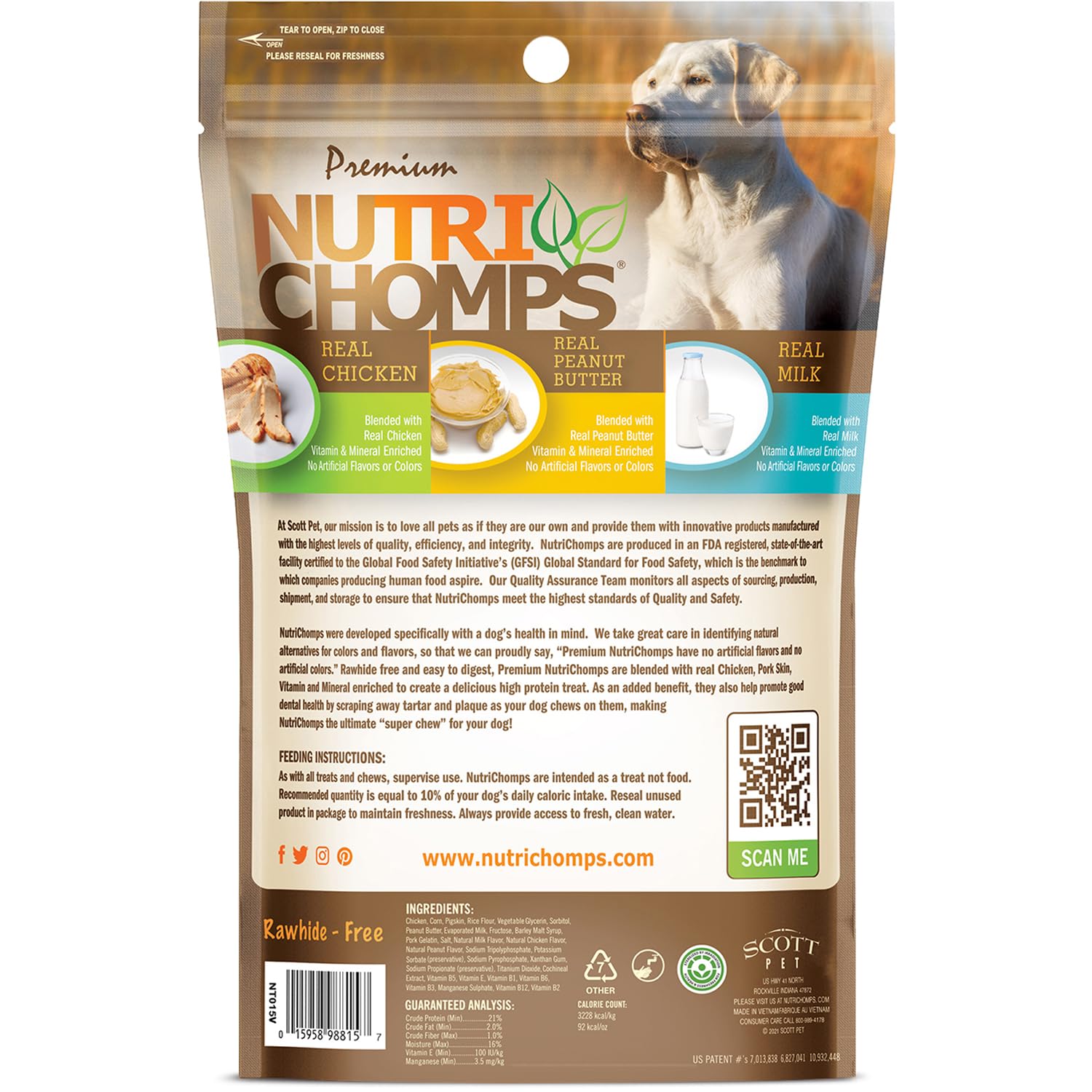NutriChomps Dog Chews, 6-inch Braids, Easy to Digest, Rawhide-Free Dog Treats, Healthy, Real Chicken, Peanut Butter and Milk fla