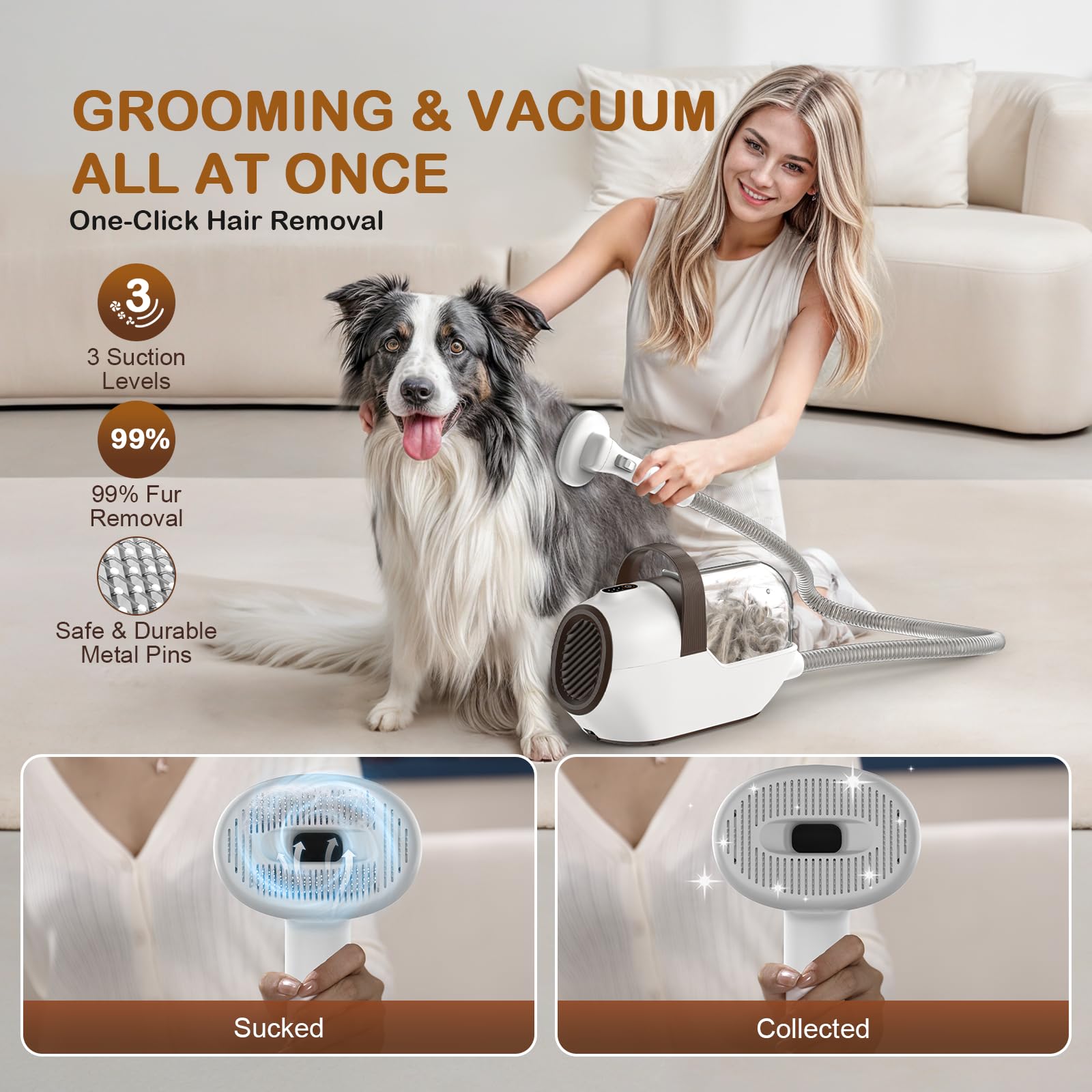 Ozumek Dog Grooming Vacuum, Dog Grooming Kit With Pet Clipper Nail Grinder, 3 Suction Modes Dog Brush Vacuum With 6 Pet Grooming