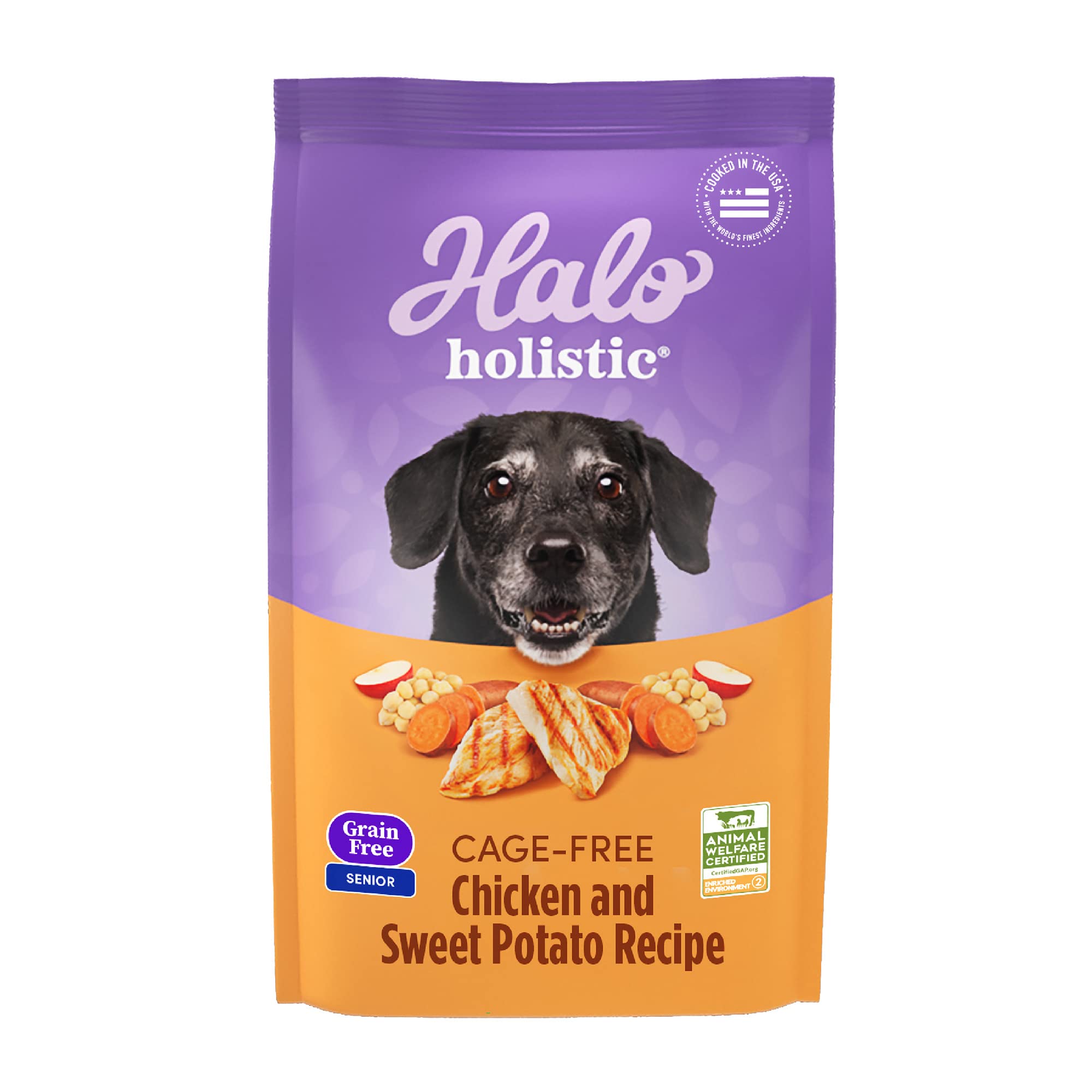 Halo Purely for Pets Holistic Dog Food, Complete Digestive Health Grain Free Cage-Free Chicken and Sweet Potato Recipe, Dry Dog 