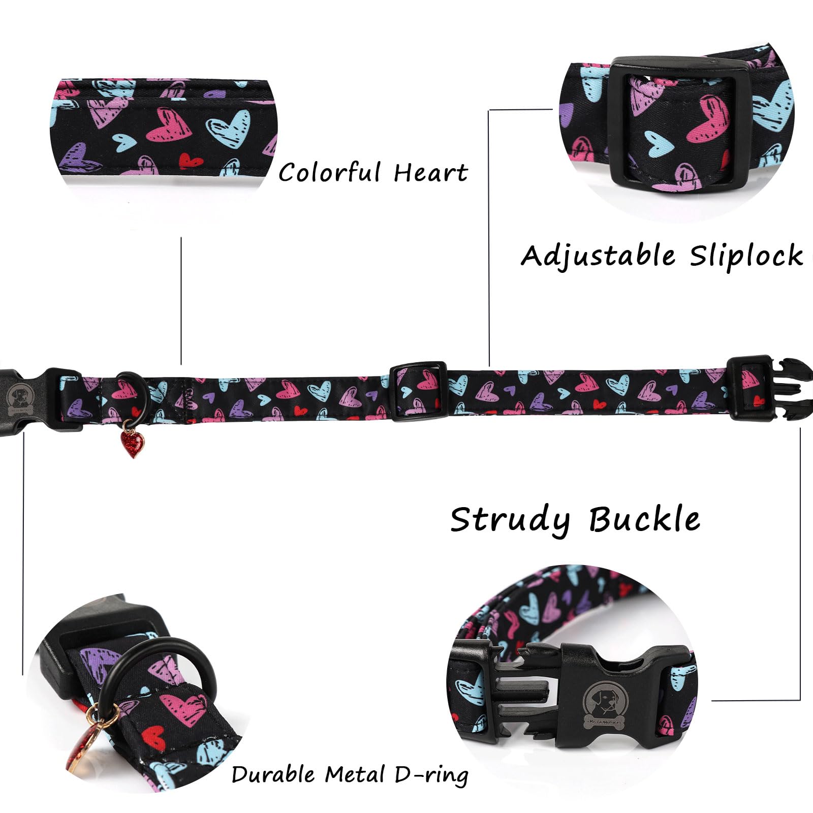 Mr.Chubbyface Valentine'S Dog Collar,Cute Red Heart Girl Female Durable Heavy-Duty Dog Collar, Adjustable Pet Collar Gifts For S