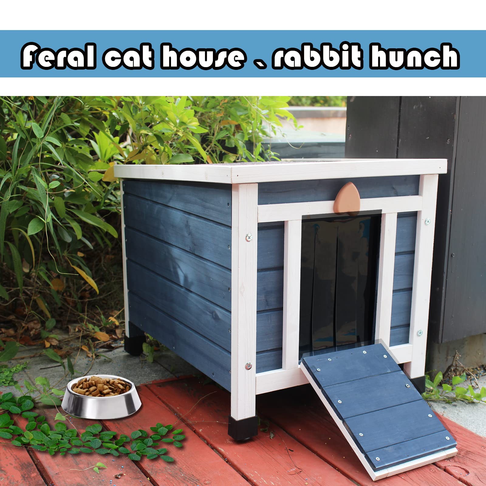 Rockever Outdoor Cat House,Outdoor Cat Houses For Feral Cats Weatherproof Rabbit Hutch Small, Wooden Small Pet House And Habitats