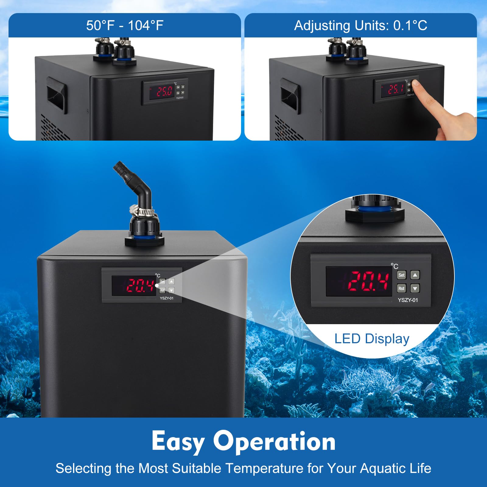 Cbhfmljd 110V 60HZ Quiet Aquarium Chiller, 42Gal 1/10 HP Water Cooler Refrigeration Compressor Home Use Fish Coral Shrimp with P