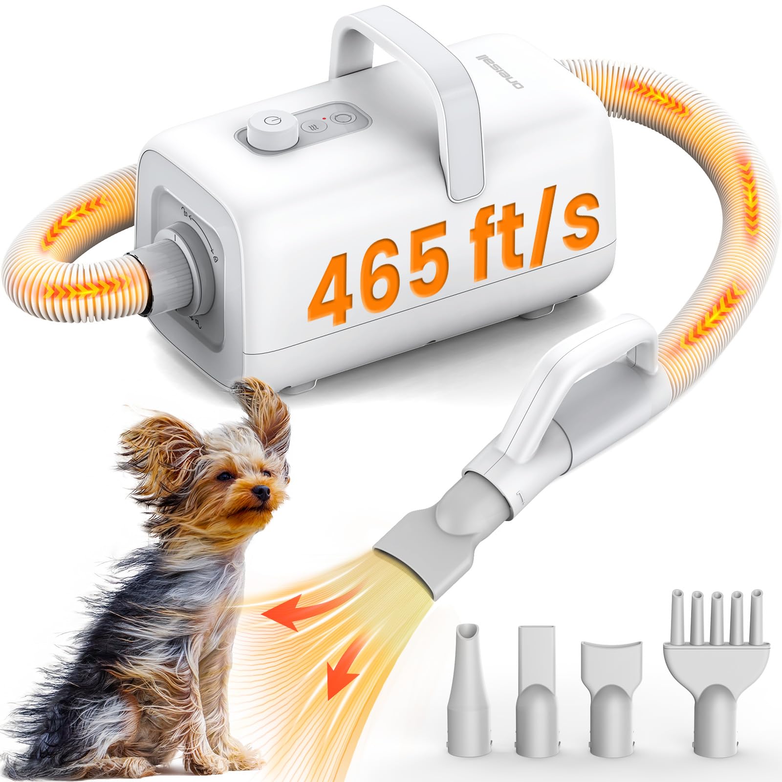oneisall Dog Dryer,465 ft/s High Velocity Dog Hair Dryer,Quiet Dog Blow Dryer with Adjustable Airflow&Cycling Heating,Dog Dryer 