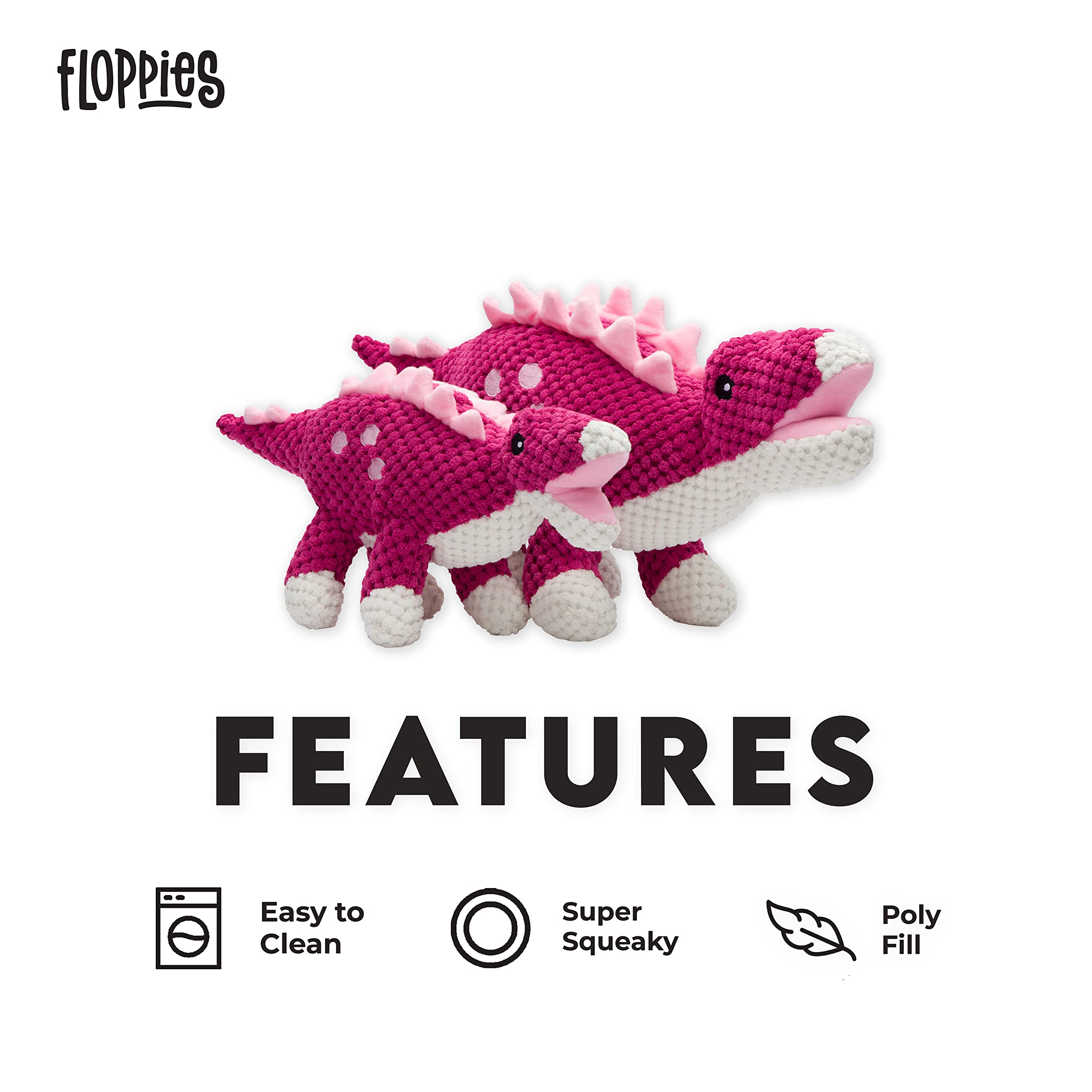 Fabdog Floppies Plush Dog Toy - Cute & Durable Squeaky Dog Toys - Best Squeak Toy For Puppies And All Breeds | Ideal Pet Gift| Large Stegosaurus