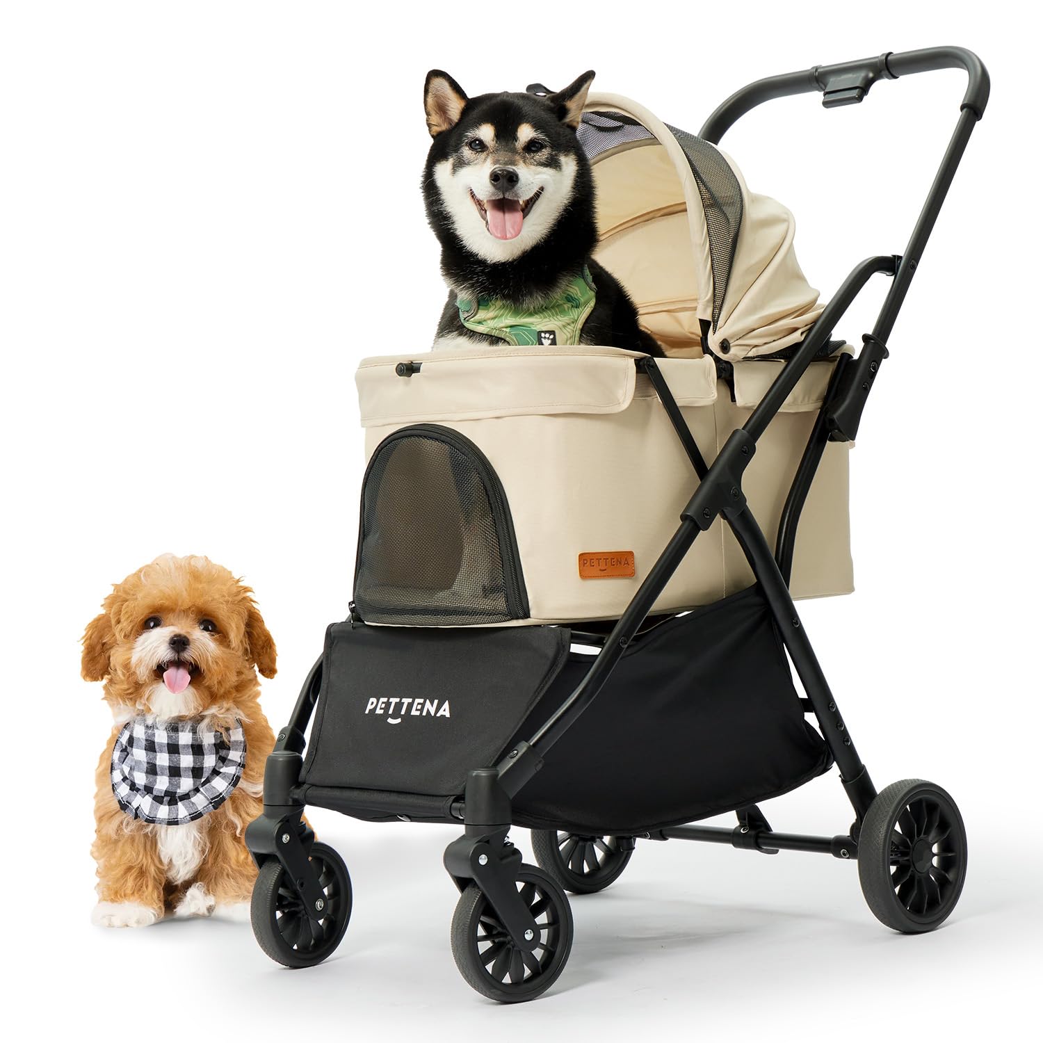 ?One-Pull Open Ver.? Pettena Dog Stroller For 2 Dogs, One-Touch Foldable Dog Stroller For Small/Medium Dogs Cats Up To 55 Lbs, K