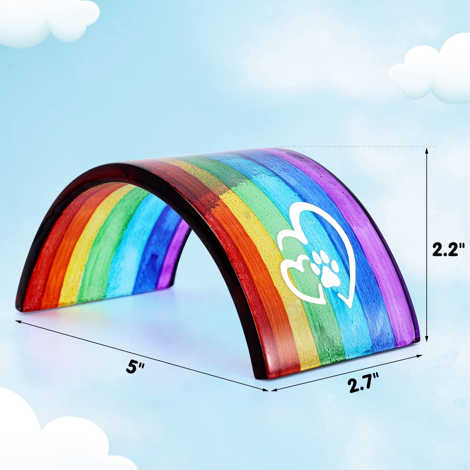 Huray Rayho Rainbow Bridge Fused Glass 3D Colorful Bridge With Sympathy Card Memorial Gift For Dog Cat Guinea Pig Lover Pet Lost Present Sorry Gift Set Of 2