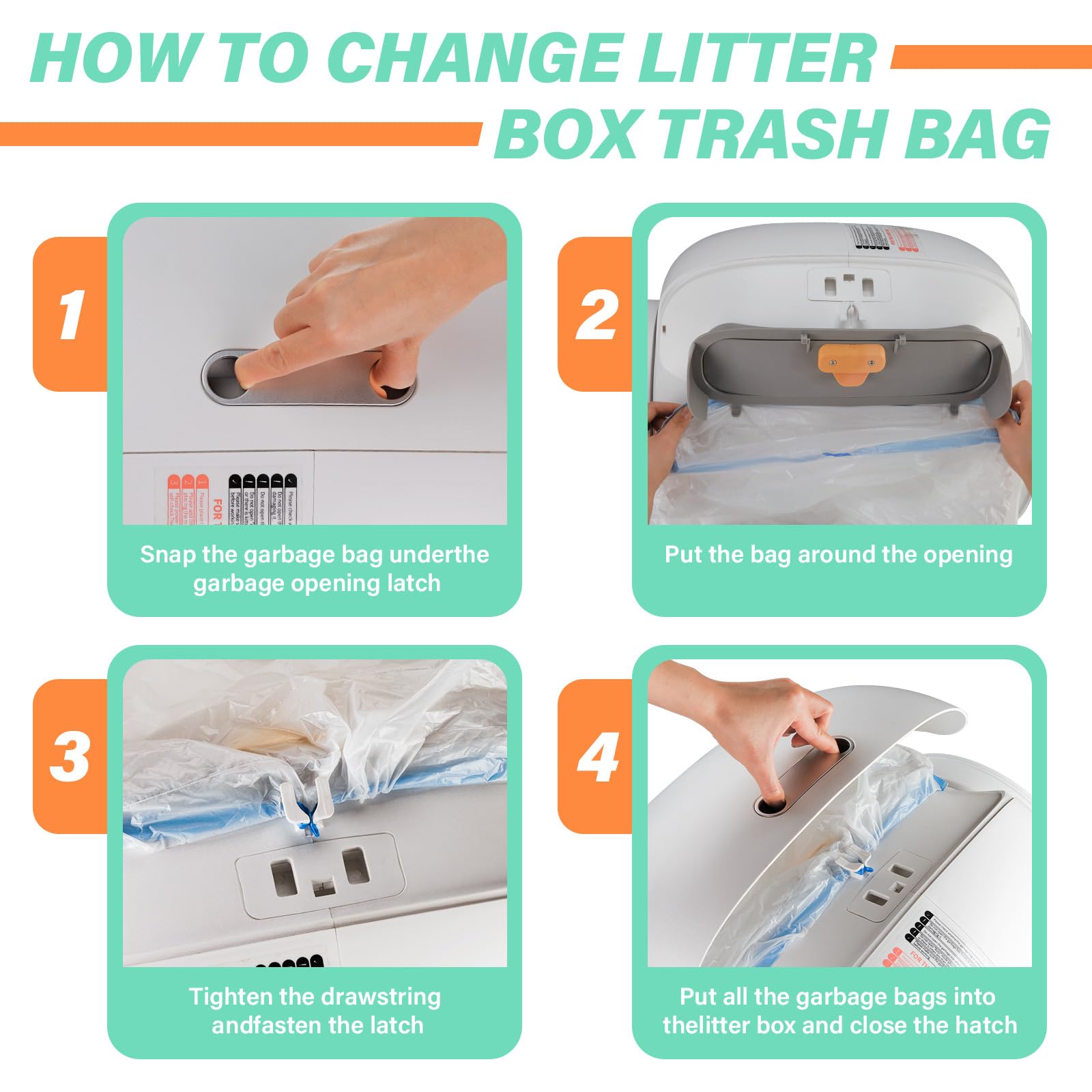 Cat Litter Bags, 80 Pieces Litter Box Liners For Automatic Cat Litter Box Self Cleaning, 4 Rolls 18 X 18 Inches Robot Drawstring