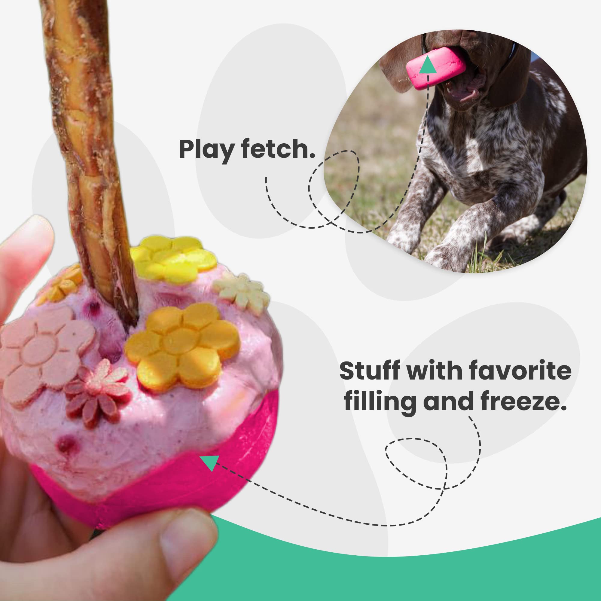 Bully Grip Small Neon Pink Natural Rubber Dog Treat Holder & Chew Toy