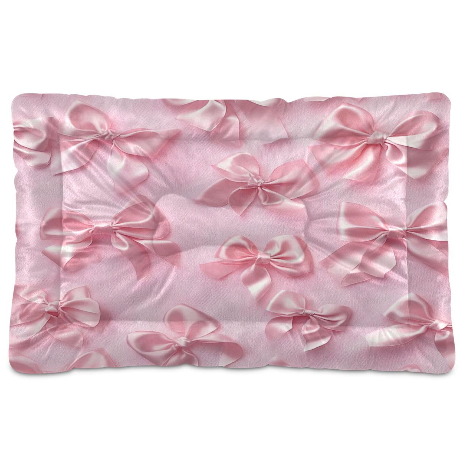 Coikll Pink Bows Pet Bed Pad Soft Dog Bed Mat With Anti-Slip Bottom, Machine Washable Crate Pad Mattress For Dog Sleeping- 36 * 
