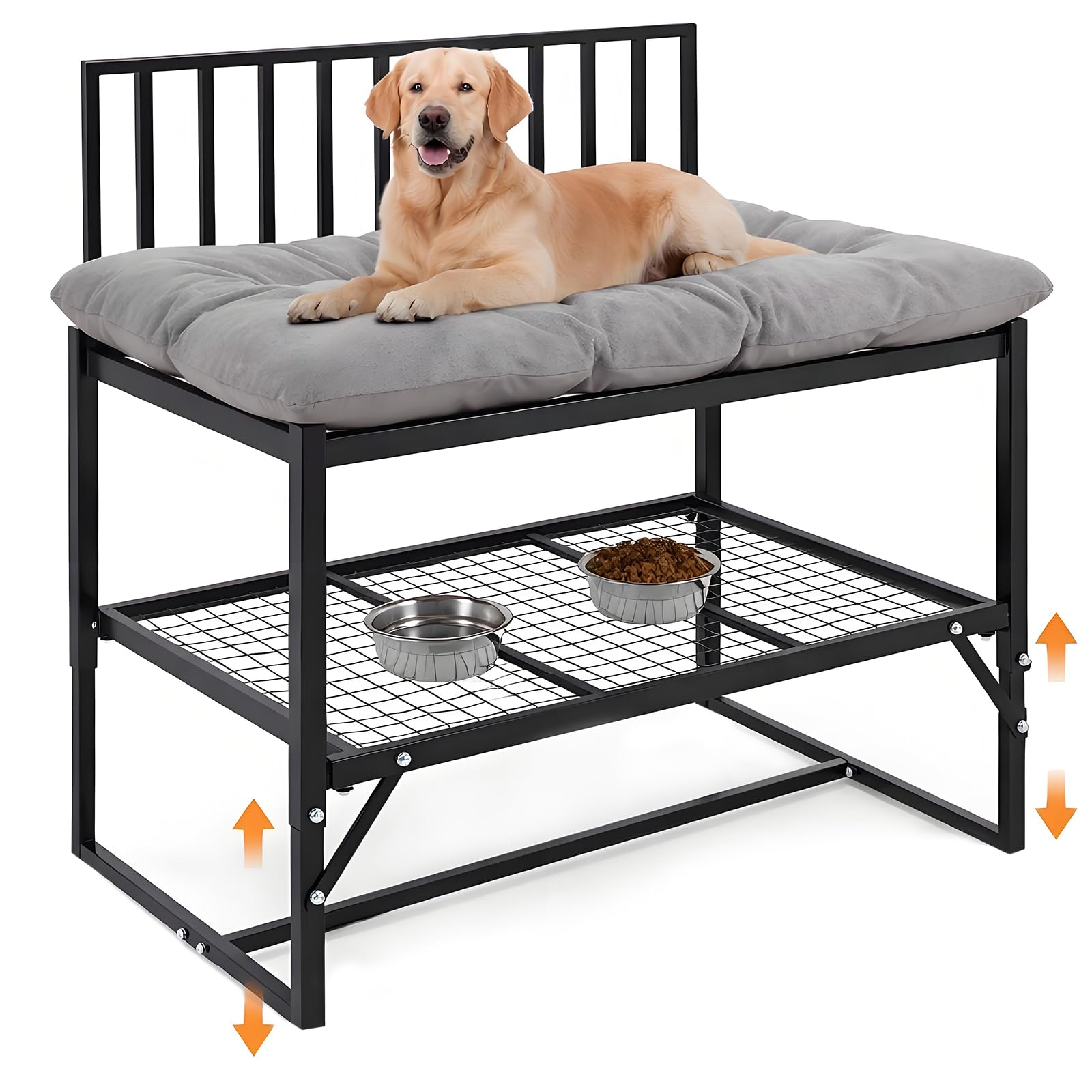 Leinuosen Large Dog Bunk Beds for Large Dogs Height Adjustable with Storage Shelf, 44x39x28 Heavy Duty Metal Dog Bunk Platform, 