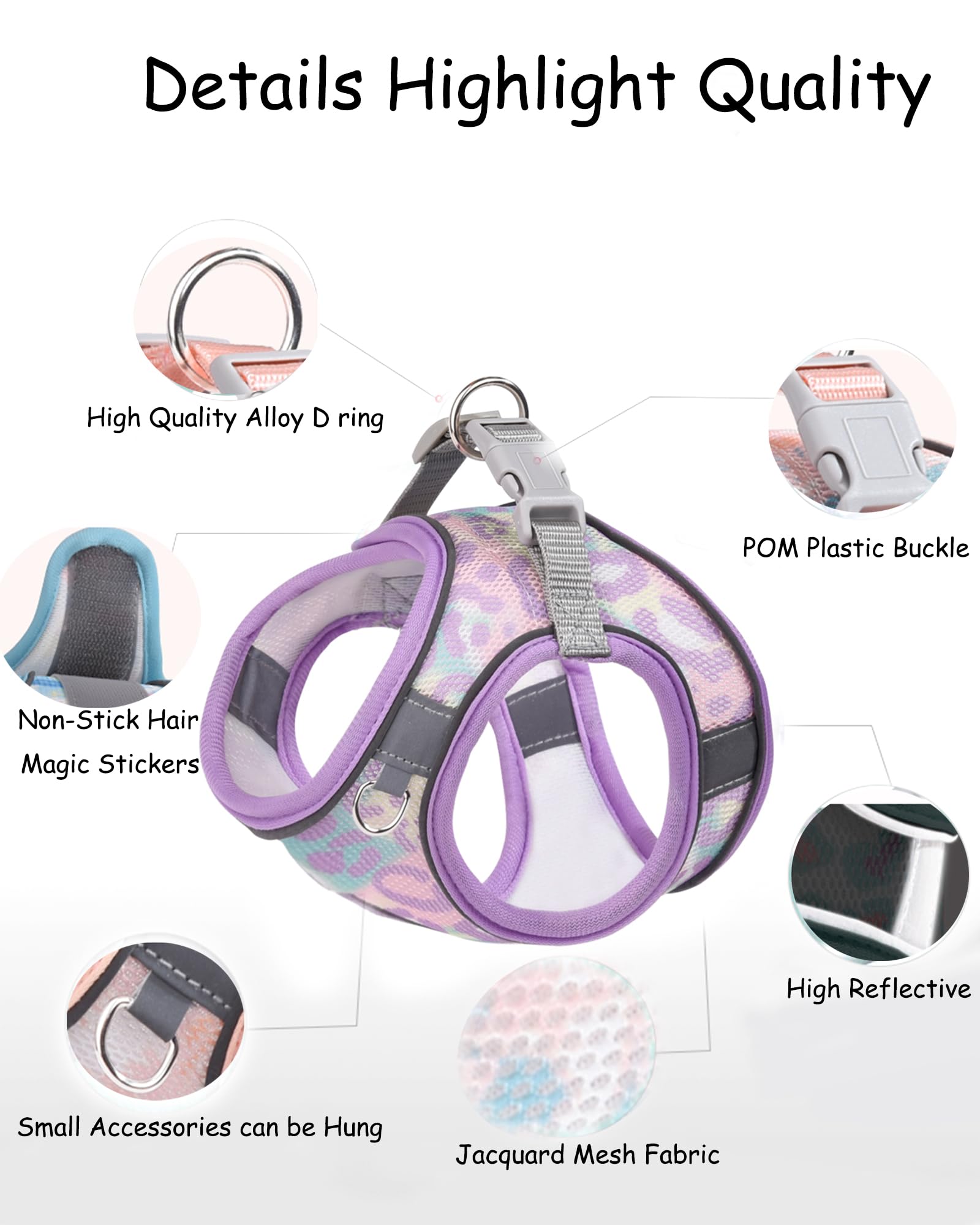 Aecllcea No Pull Dog And Cat Harness, Xs To M - Step In Dog Harness With Leash, Purple