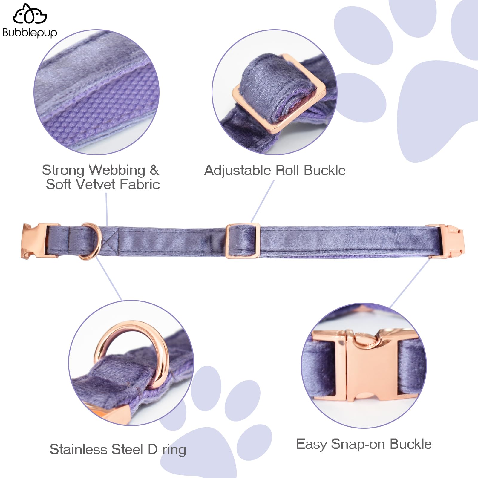 Bubblepup Velvet Dog Collar And Leash Set, Dog Collars For Small Medium Large Dogs Leash For Training & Walking