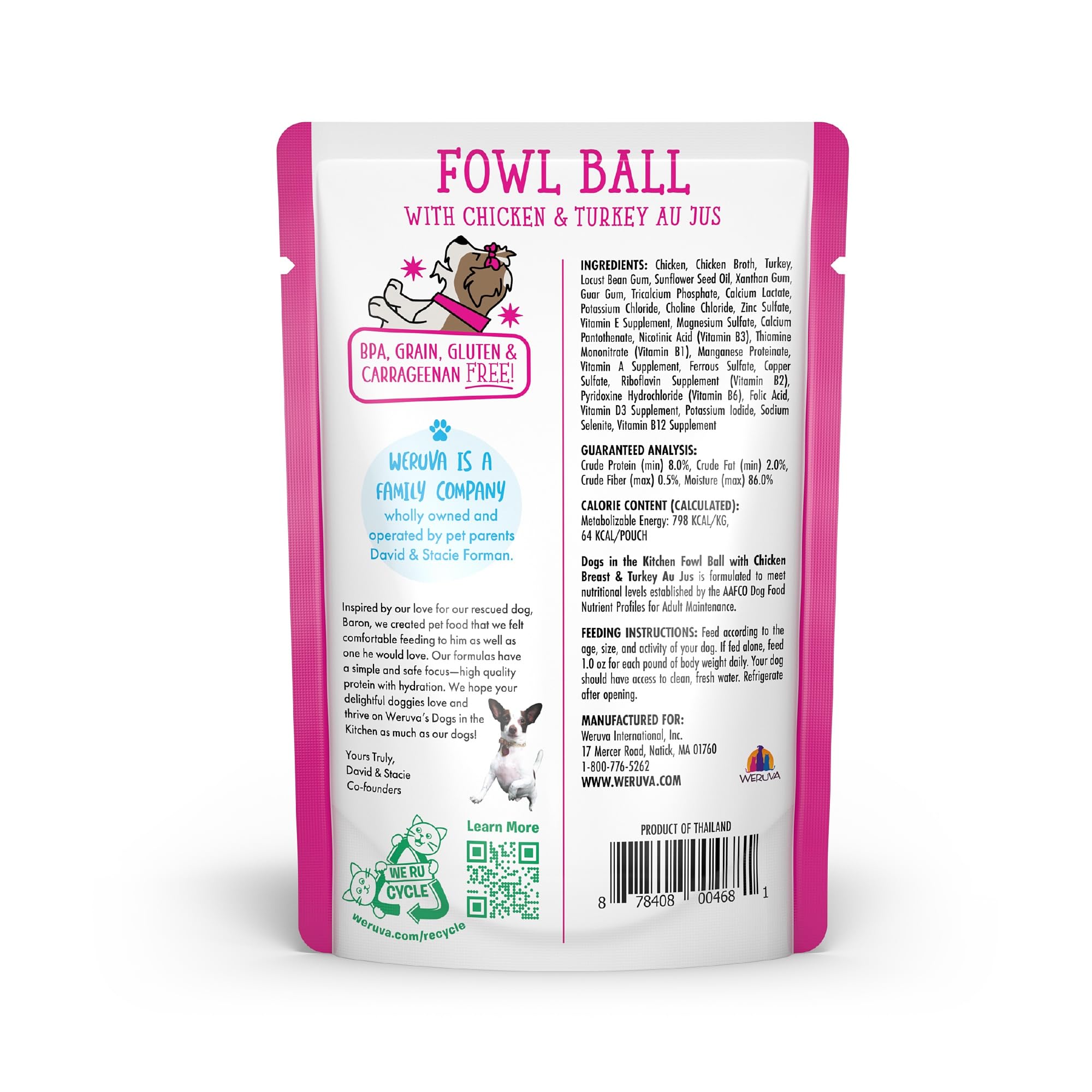 Weruva Dogs in The Kitchen, Fowl Ball with Chicken Breast & Turkey Au Jus Dog Food, 2.8oz Pouch (Pack of 12)