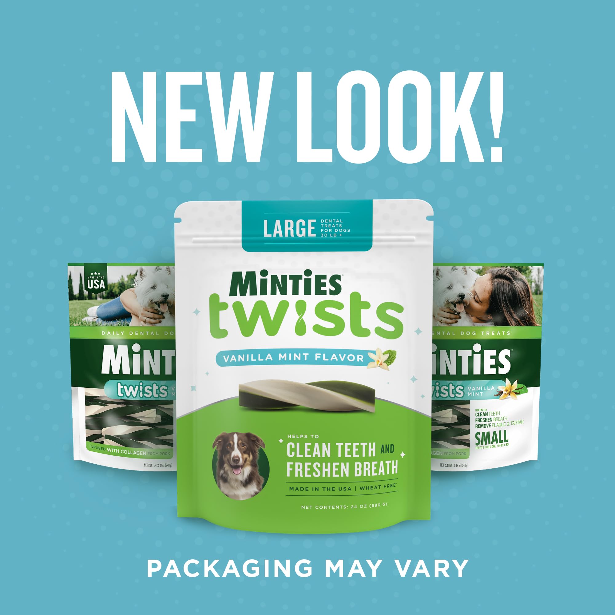 Minties Twists VetIQ Dog Dental Bone Treats, Dental Chews for Medium/Large Dogs (Over 40 Lbs), 20 Count