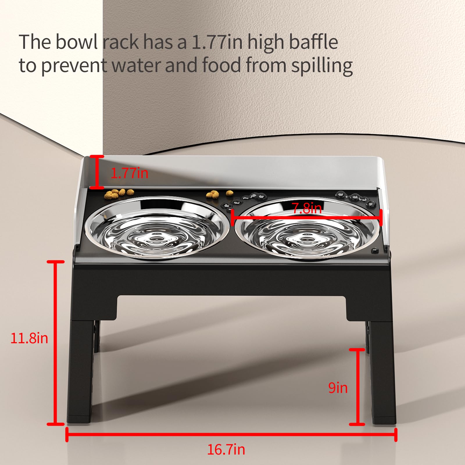 Pakeway Elevated Dog Bowls, Spill Proof, Tiltable Dog Feeder With 2 Stainless Steel Bowls, 6 Height Adjustable Raised Bowl