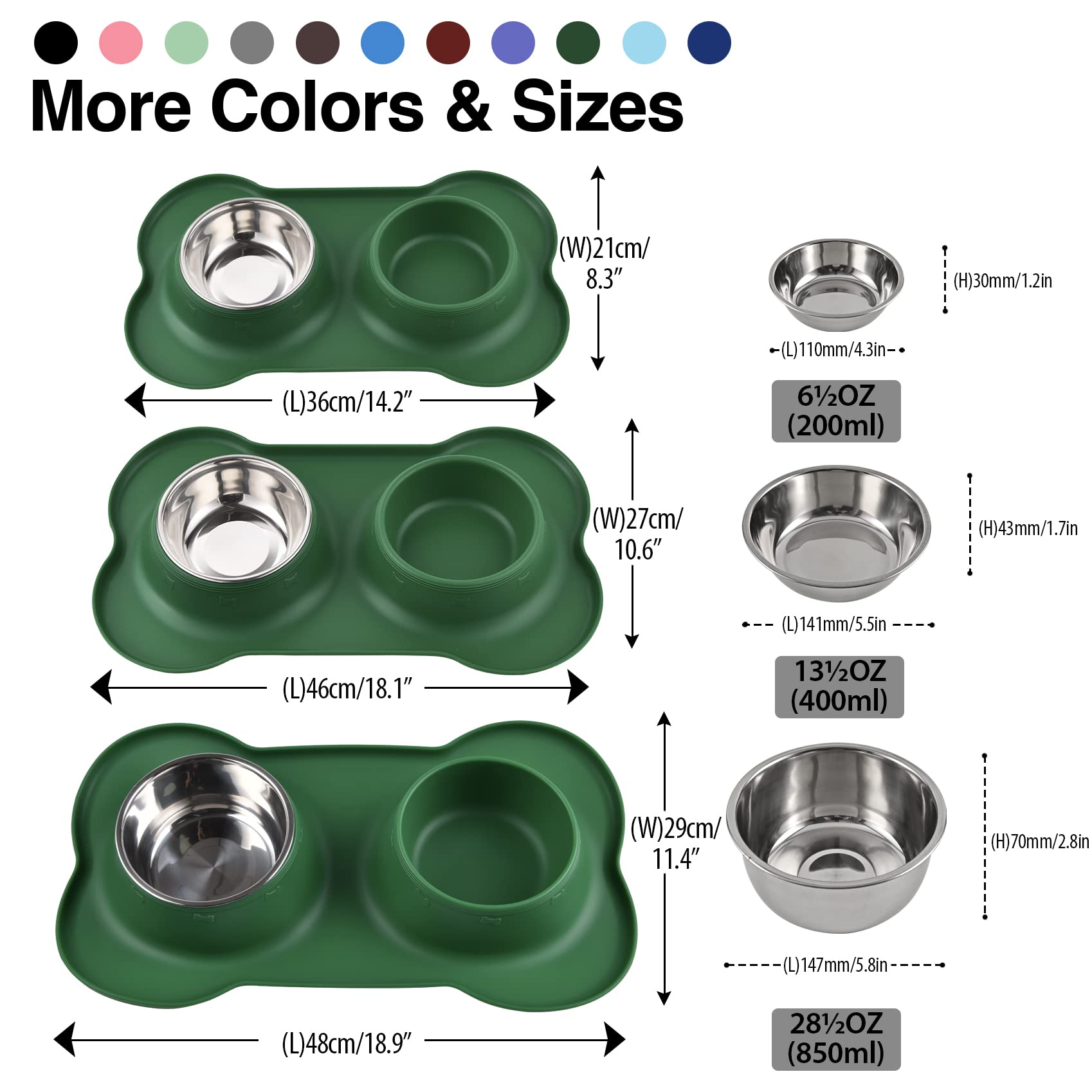 Juqiboom Dog Bowls 2 Stainless Steel Bowl for Pet Water and Food Feeder with Non Spill Skid Resistant Silicone Mat for Pets Pupp