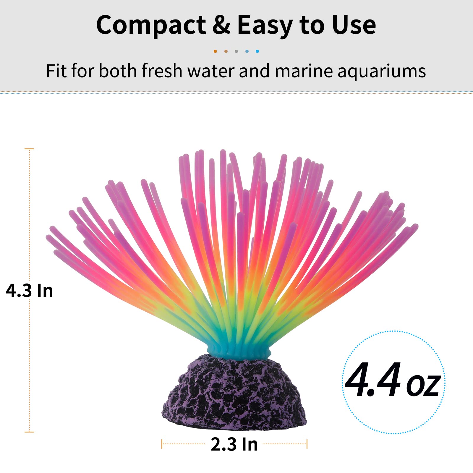 Uniclife Aquarium Imitative Rainbow Sea Urchin Ball Artificial Silicone Ornament With Glowing Effect For Fish Tank Landscape Decoration