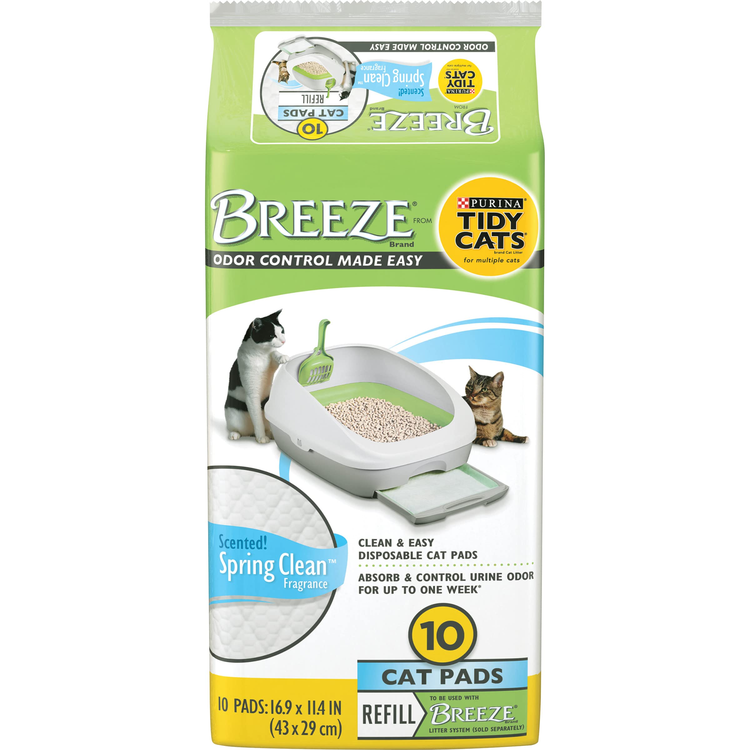 Tidy Cats Breeze Cat Pads Refill Pack, Spring Clean Scent, 10 Ct, (Pack Of 4)