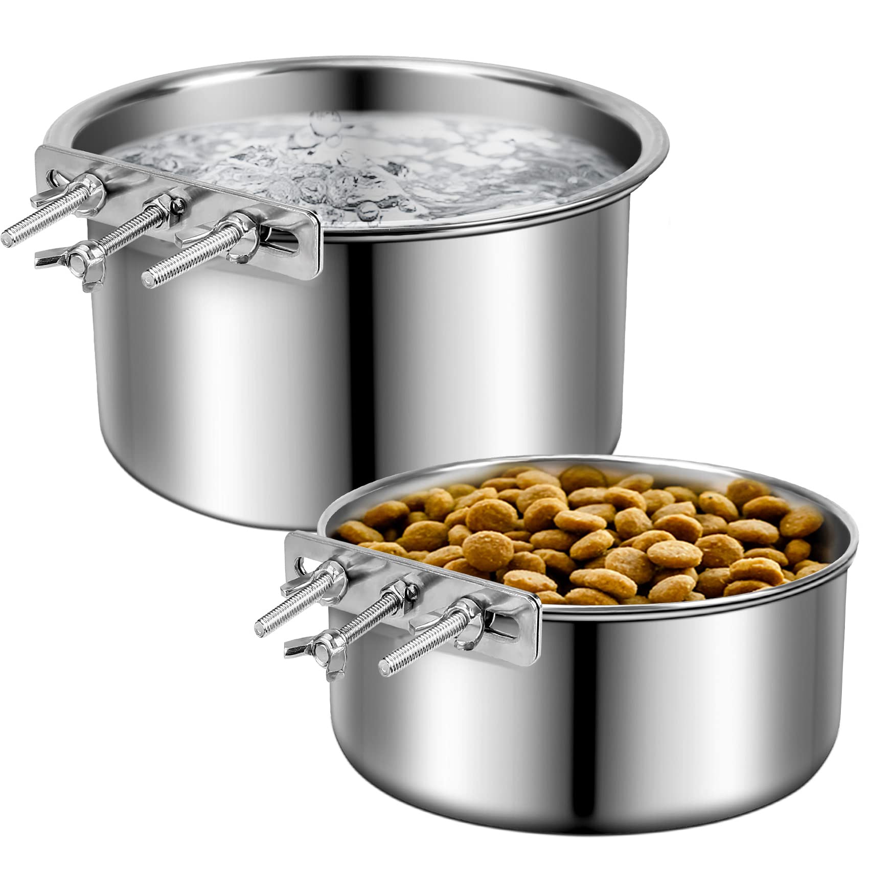 Stainless Steel Dog Bowls, ShineMe 40oz & 60oz No Spill Dog Crate Water and Food Bowls with Hanging Hook for Kennel, Cage and Mo