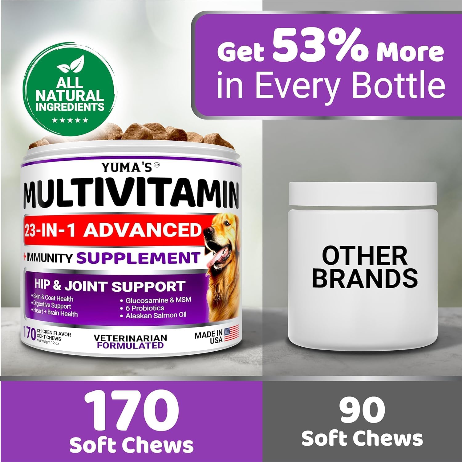 2-Pack Dog Multivitamin Chewable with Glucosamine - Dog Vitamins and Supplements - Senior & Puppy Multivitamin for Dogs - Hip &