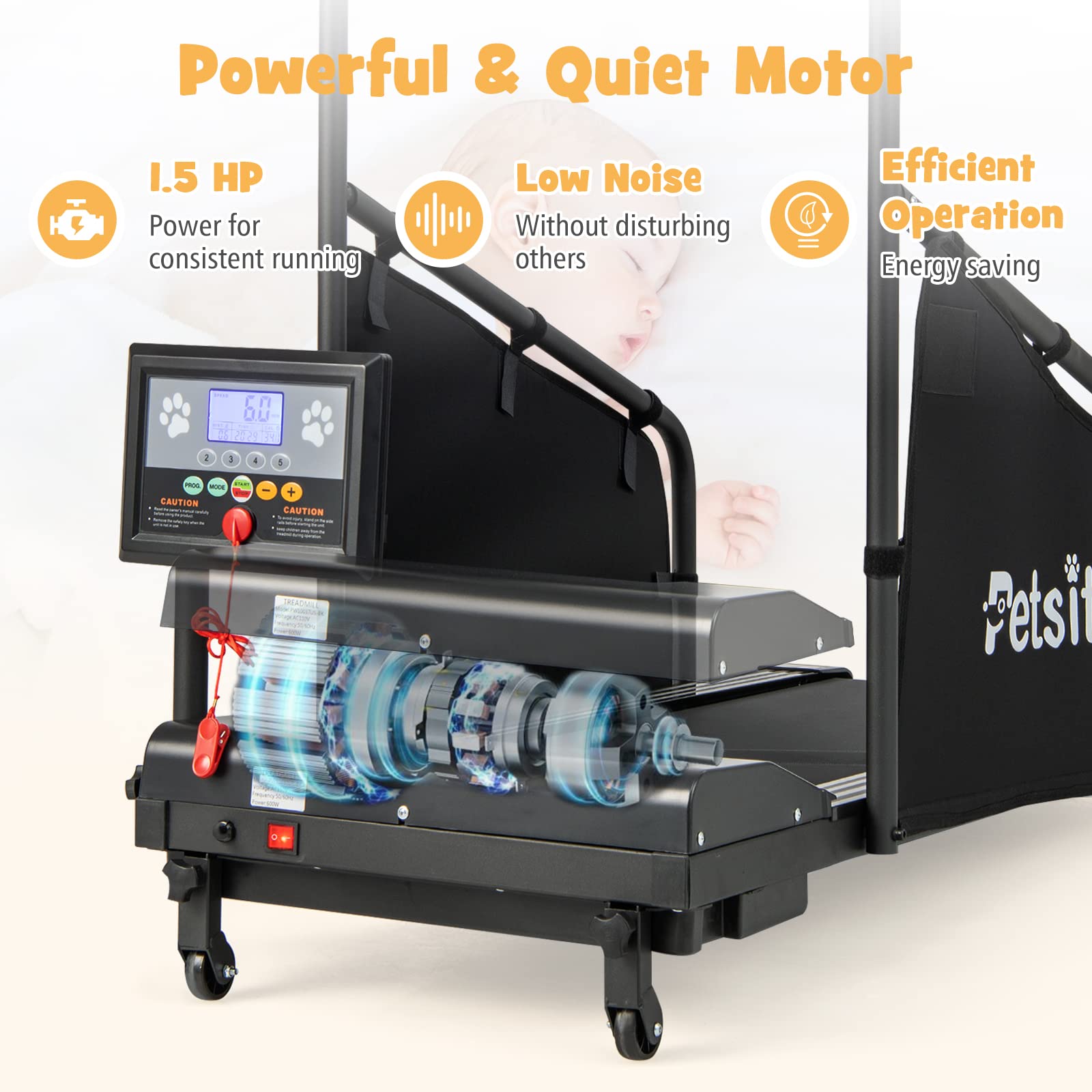 PETSITE Dog Treadmill for Small & Medium Dogs - Fitness Machine with LCD Display, 200 LBS Capacity, Black