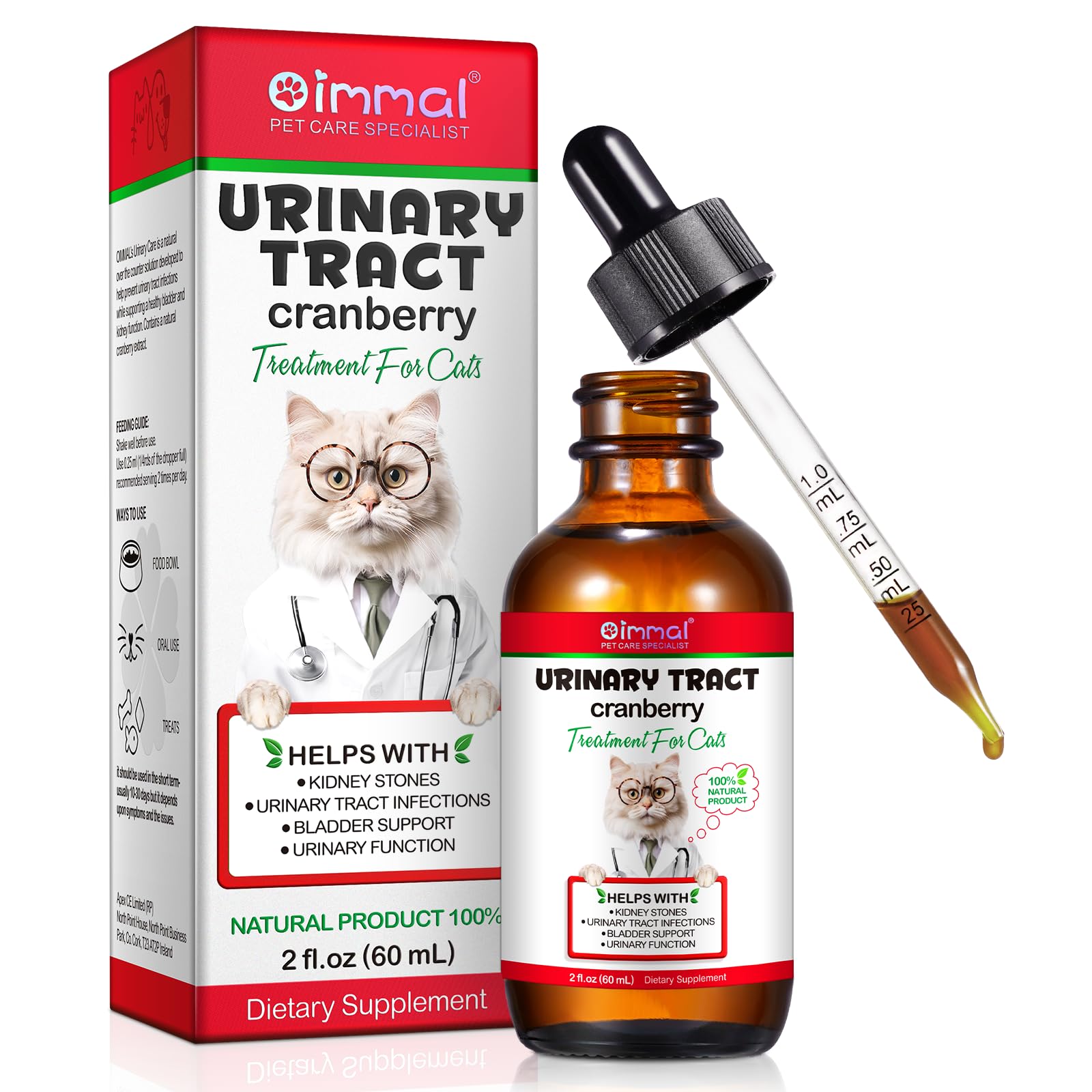 Urinary Tract for Cats, Natural Cat Urinary Tract Infection Treatment Drops Supports Bladder, Kidney Stone, Cat UTI, Cranberry K