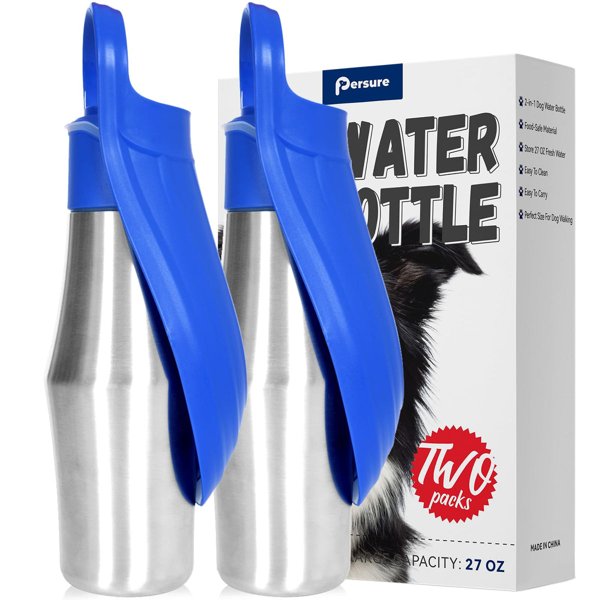 Dog Water Bottle, Portable Dog Water Bottle Dispenser - 27 OZ Stainless Steel Leak-Proof Water Bottle for Dogs On The Go, Perfec