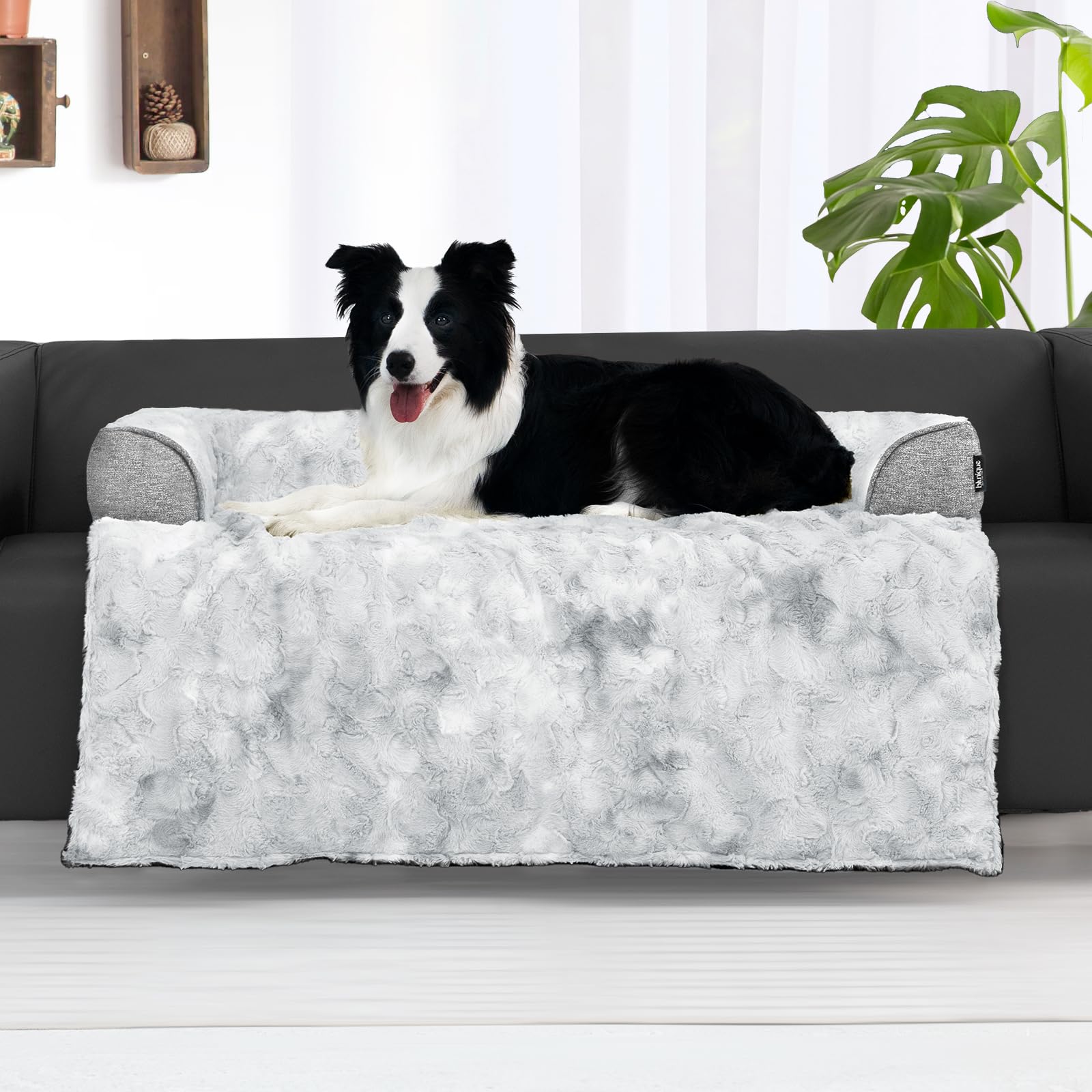 Blunique Calming Dog Couch Bed For Large Dogs, 41 X 37 Inch Waterproof Memory Foam, Durable Fluffy Fuzzy Mats With Washable Remo