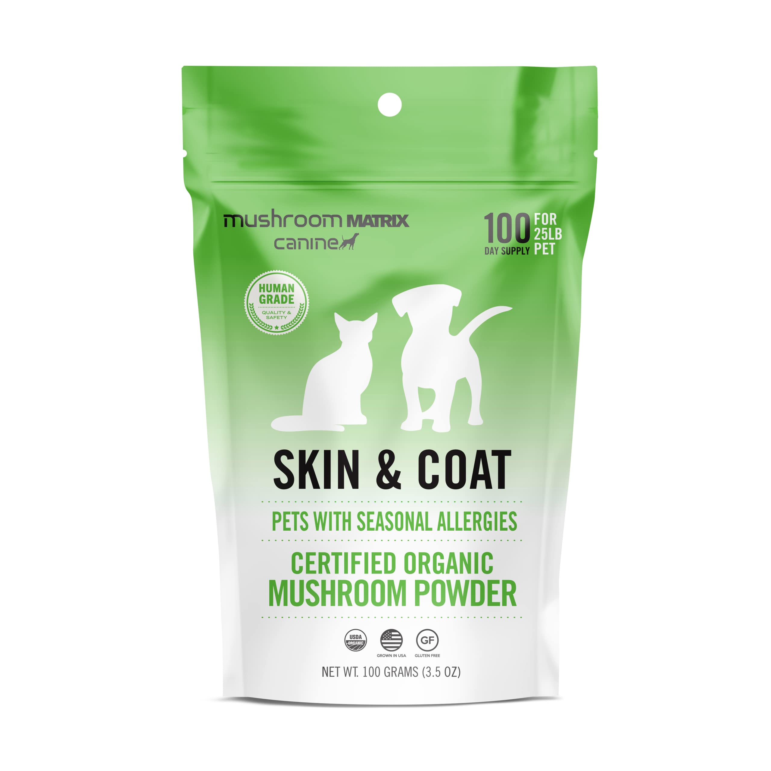 Om Mushroom Matrix Pet - Canine | Skin & Coat | USA Grown Human-Grade Organic Mushroom Powder Pet Supplement | Seasonal Allergy 