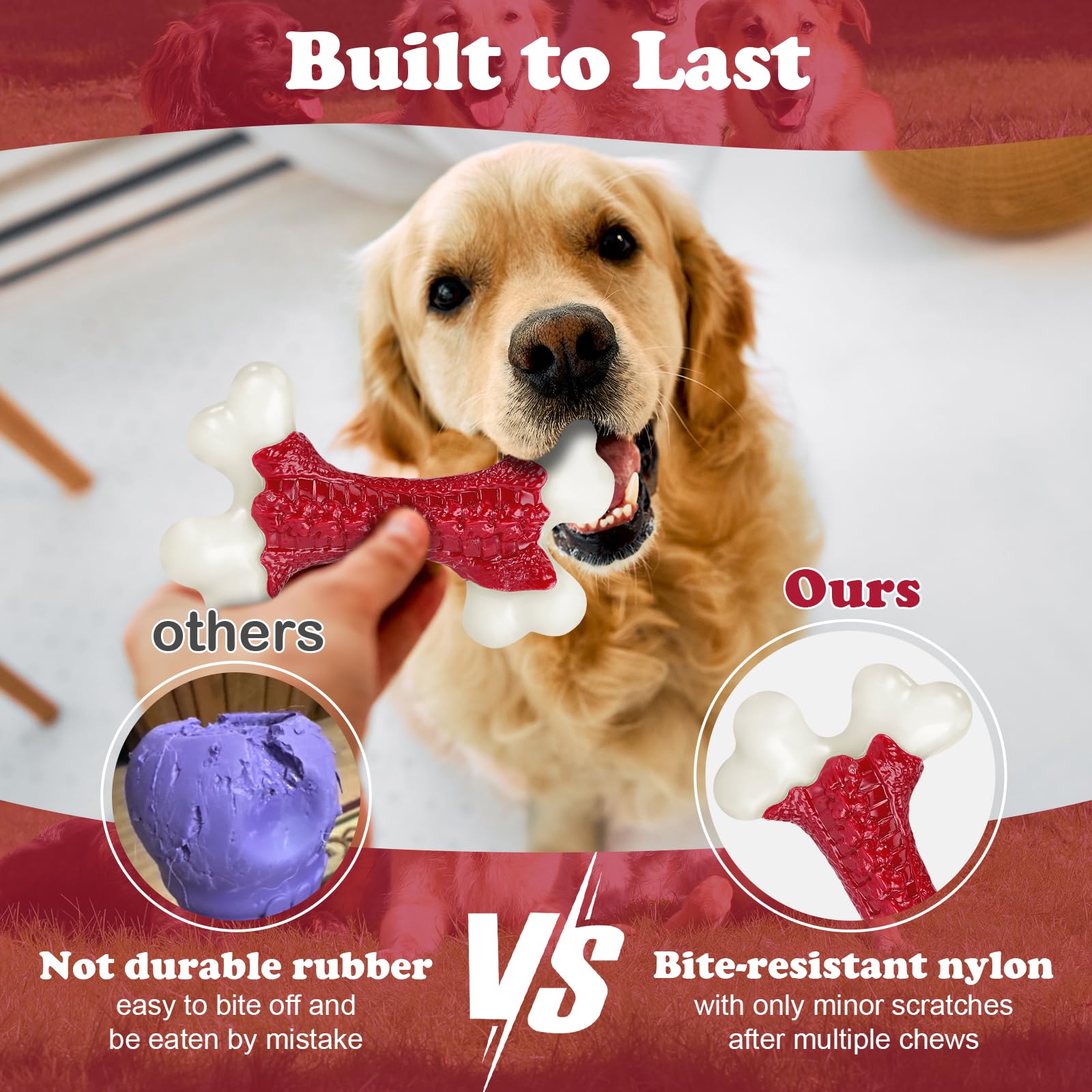 Kseroo 6-Pack Tough Dog Toys, Toys for Aggressive Chewers Large Breed, Chew Dogs, Bone Toy Nylon Dogs Almost Indestructible