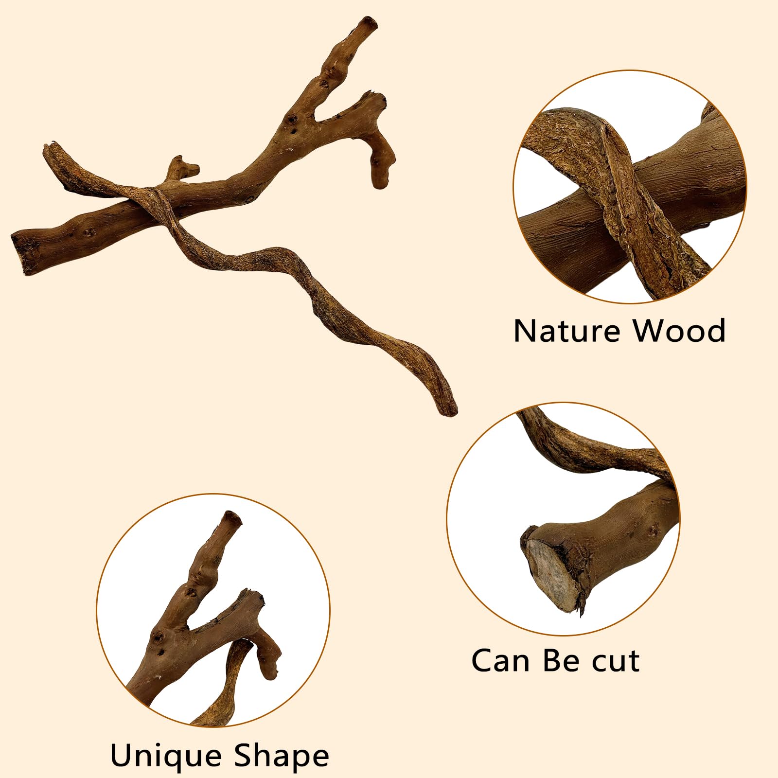 BNOSDM 2PCS Reptile Wood Branches, Snake Climbing Branch, Bearded Dragon Climbing Accessories, Lizard Habitat Decor, Terrarium T