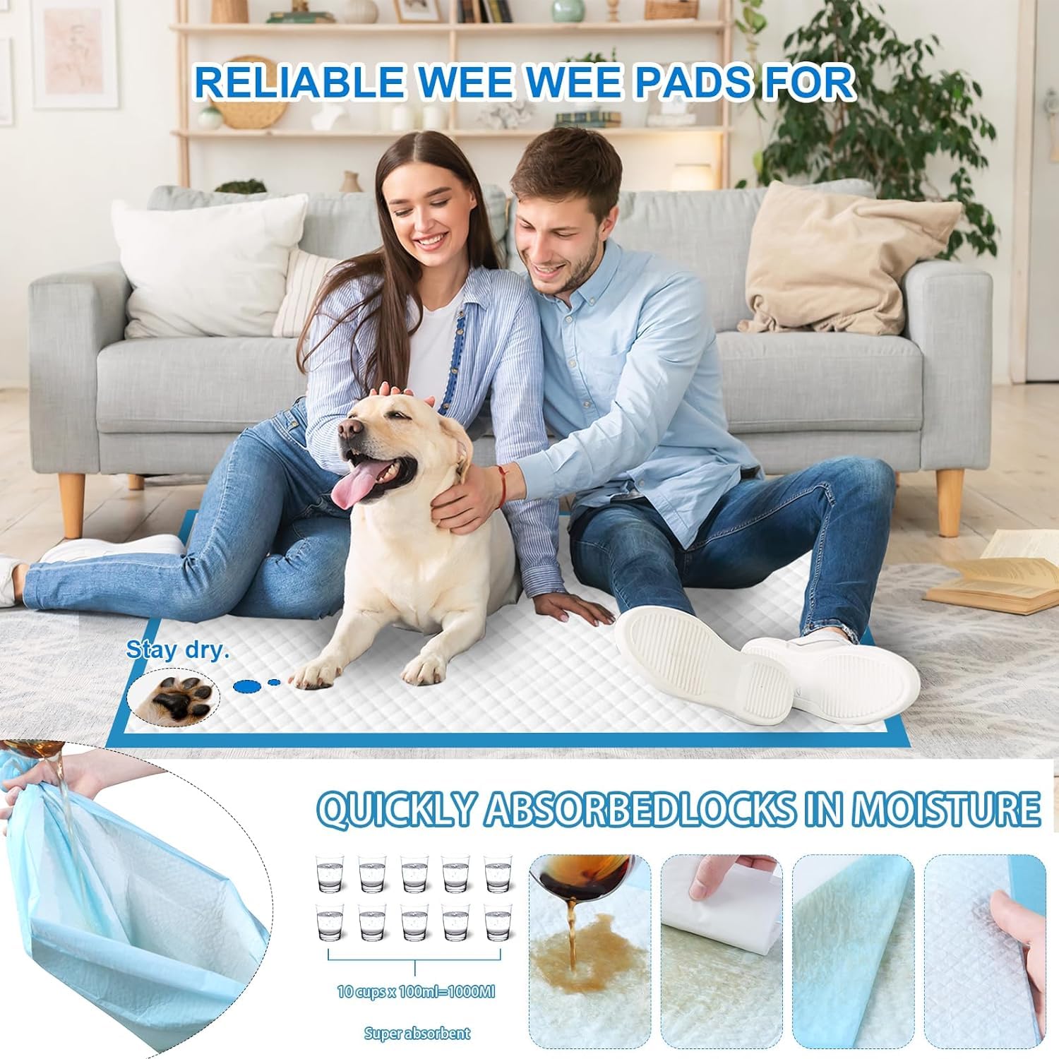 XXXXL Puppy Pee Pads for Dogs 31x55 40 Count, Extra Large Dog Pee Pads, Leak-Proof & Super Absorbent Dog Pee Pads, Thicken Dispo